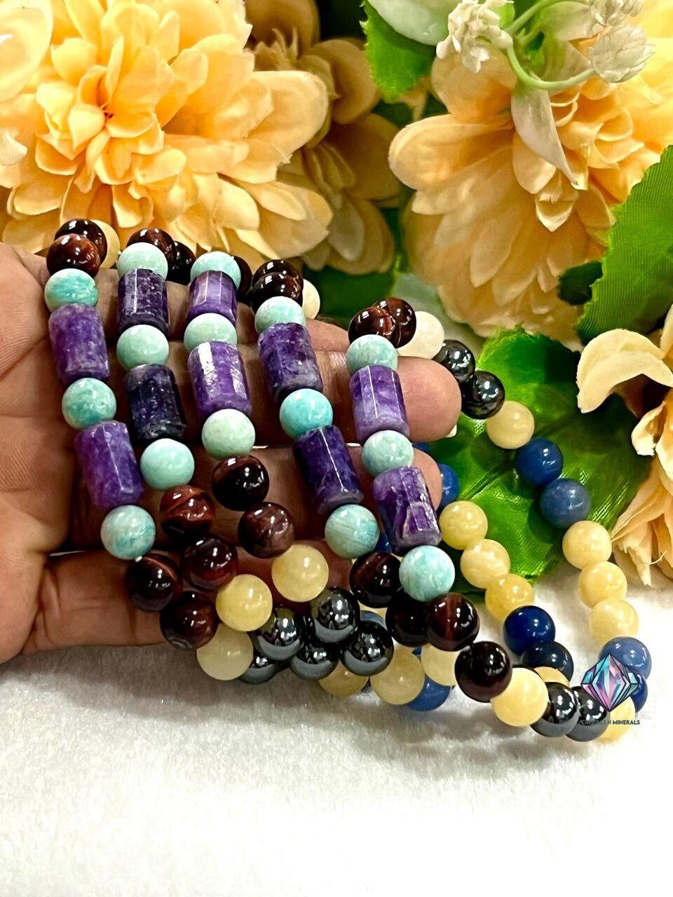 Path to Clarity – Sobriety & Support Stone Bracelet with Blue Aventurine, Hematite, Amazonite, Lepidolite, Red Tiger's Eye, Yellow Calcite