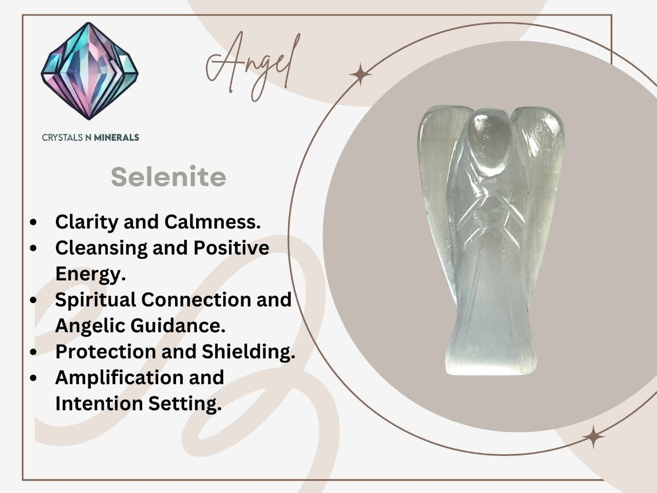 2" Selenite Crystal Stone ANGEL One(1)Piece Free standing guardian Angel crystal Reiki energy blessed hand carved Angelic connection
