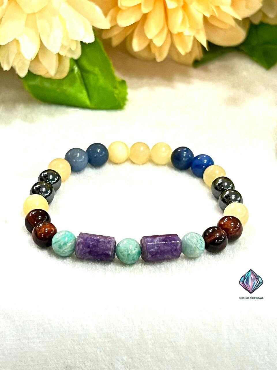 Path to Clarity – Sobriety & Support Stone Bracelet with Blue Aventurine, Hematite, Amazonite, Lepidolite, Red Tiger's Eye, Yellow Calcite