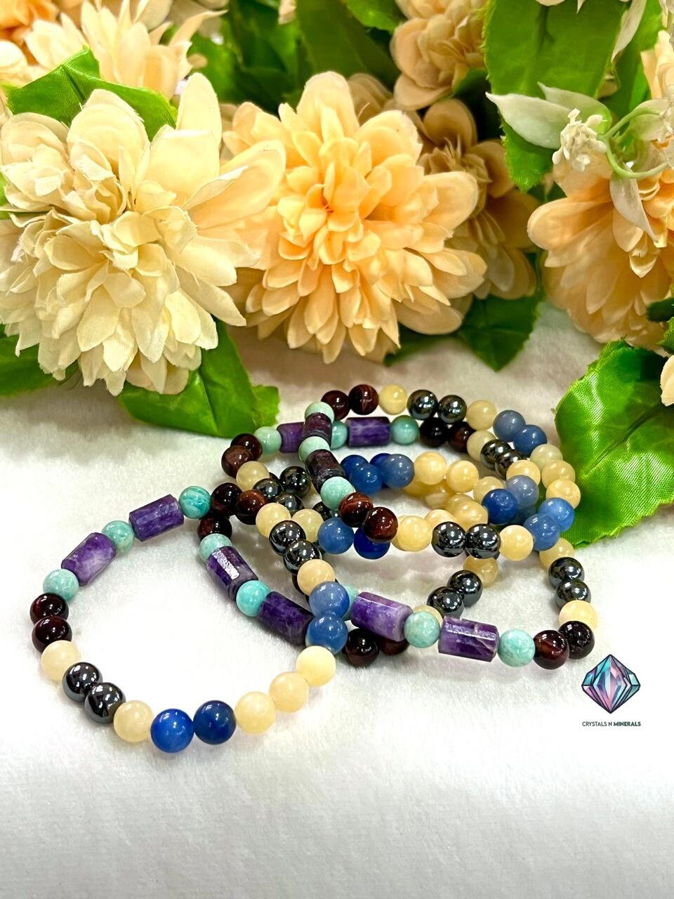 Path to Clarity – Sobriety & Support Stone Bracelet with Blue Aventurine, Hematite, Amazonite, Lepidolite, Red Tiger's Eye, Yellow Calcite