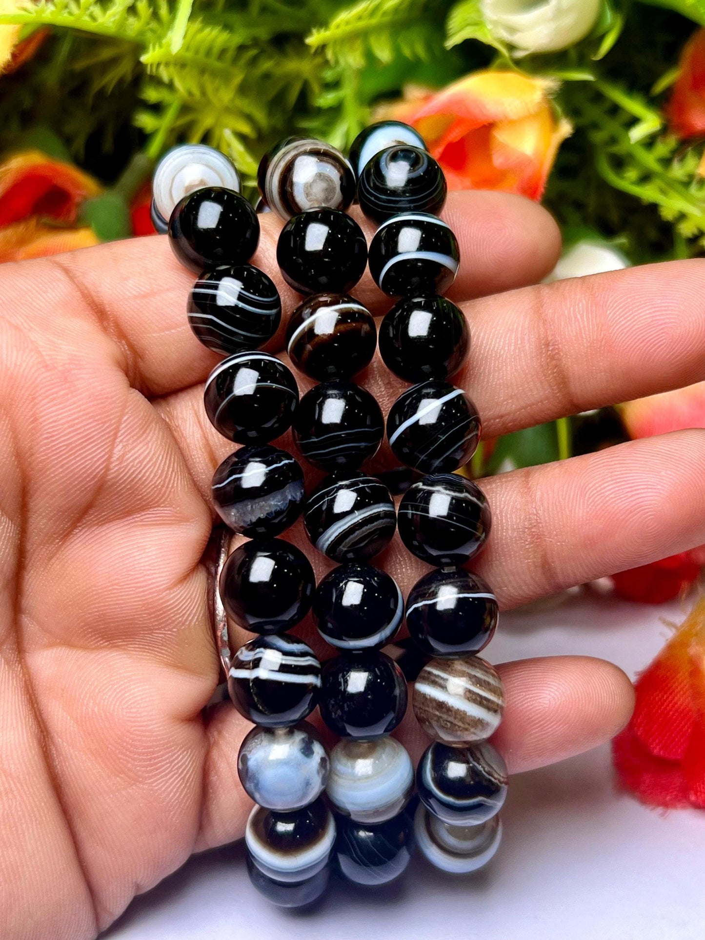 Black Sulemani Hakik Agate Stone Bracelet| l Stretchable Bracelet l Unisex Bracelet l 8 MM Bracelet