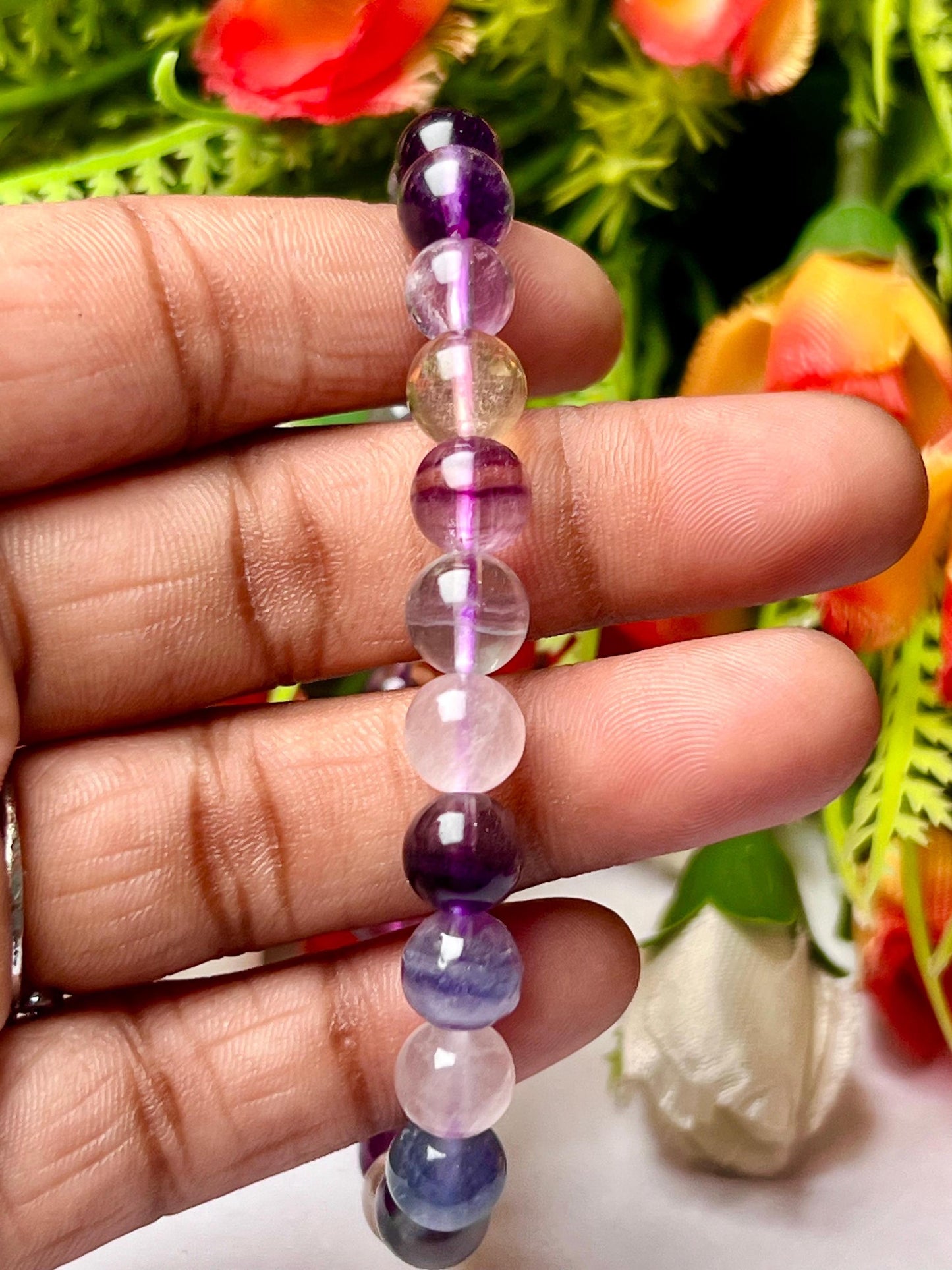 Rainbow Fluorite Stone Bracelet l Stretchable Bracelet l Unisex Bracelet l 8 MM Bracelet