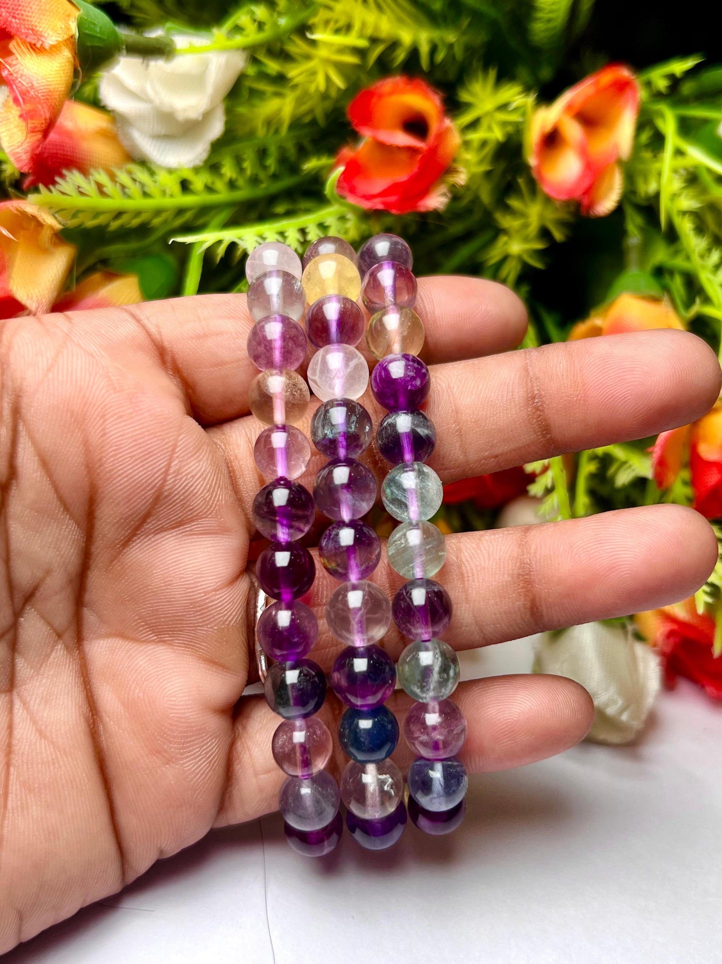 Rainbow Fluorite Stone Bracelet l Stretchable Bracelet l Unisex Bracelet l 8 MM Bracelet