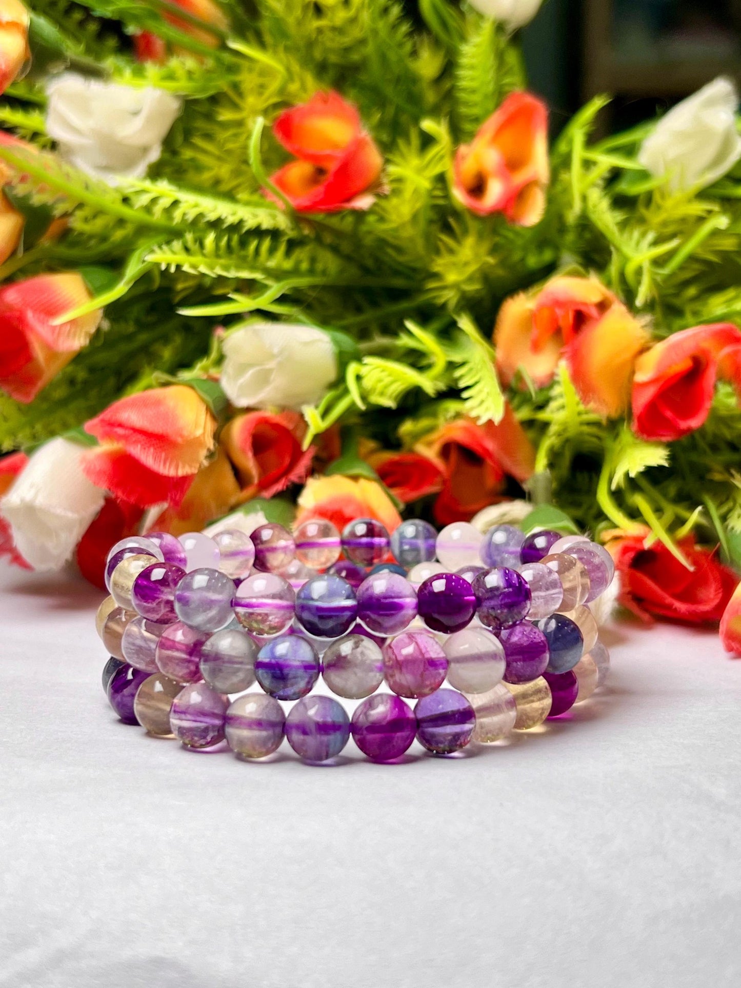 Rainbow Fluorite Stone Bracelet l Stretchable Bracelet l Unisex Bracelet l 8 MM Bracelet