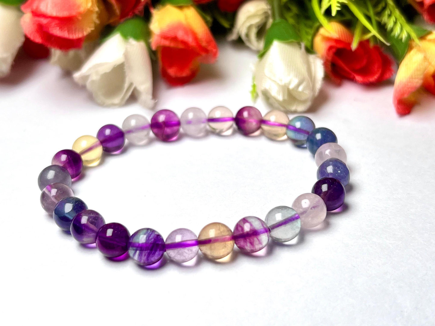 Rainbow Fluorite Stone Bracelet l Stretchable Bracelet l Unisex Bracelet l 8 MM Bracelet