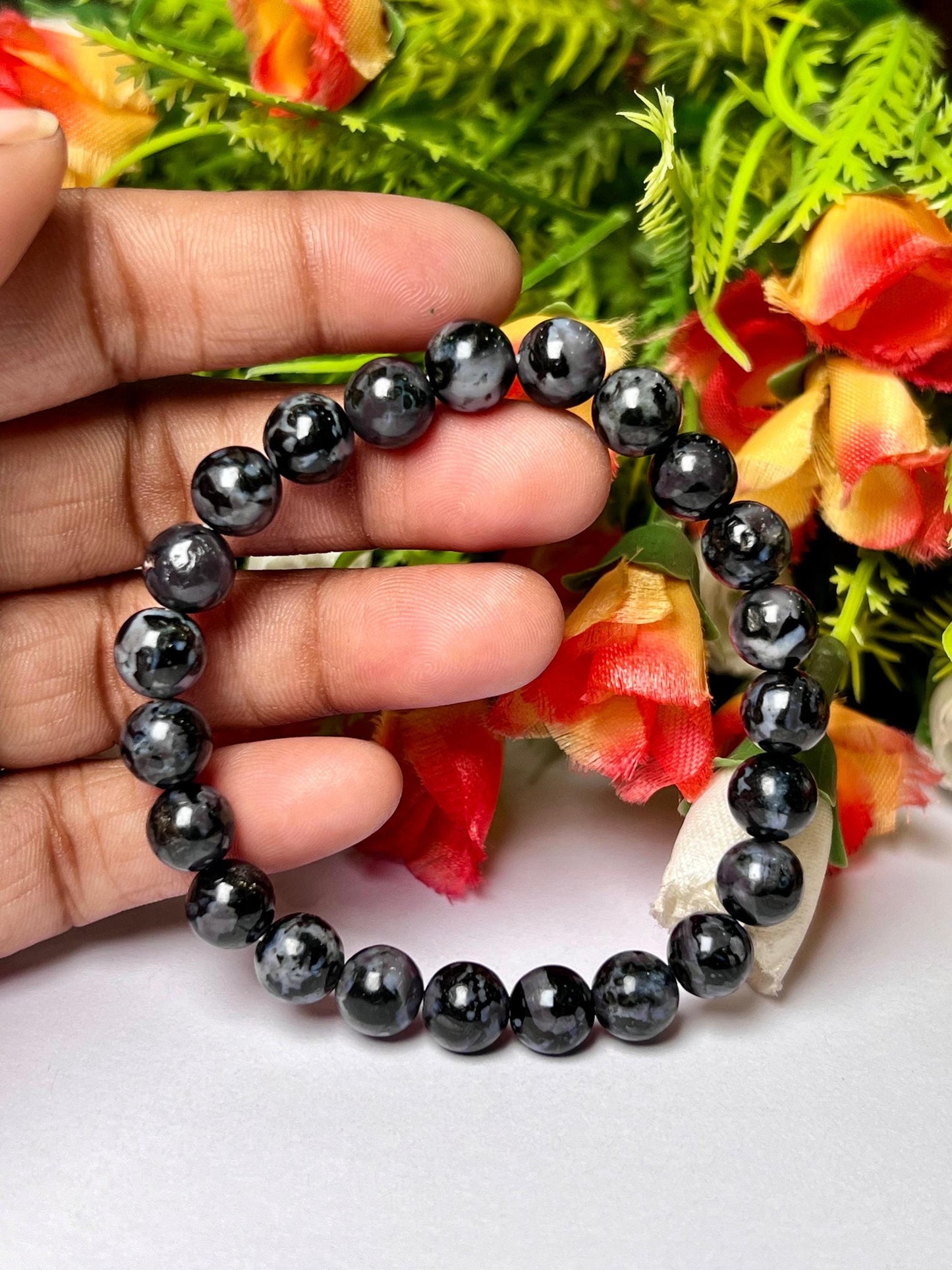Indigo Gabbro Mystic Merlinite Stone Bracelet l Stretchable Bracelet l Unisex Bracelet l 8 MM Bracelet