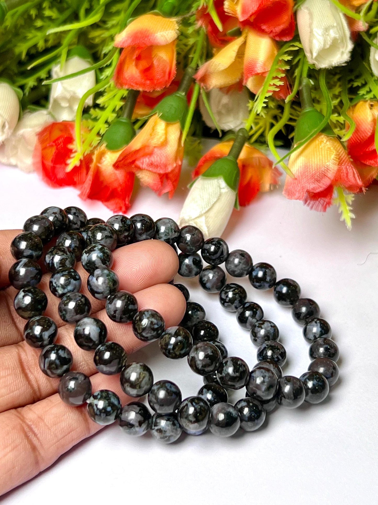 Indigo Gabbro Mystic Merlinite Stone Bracelet l Stretchable Bracelet l Unisex Bracelet l 8 MM Bracelet