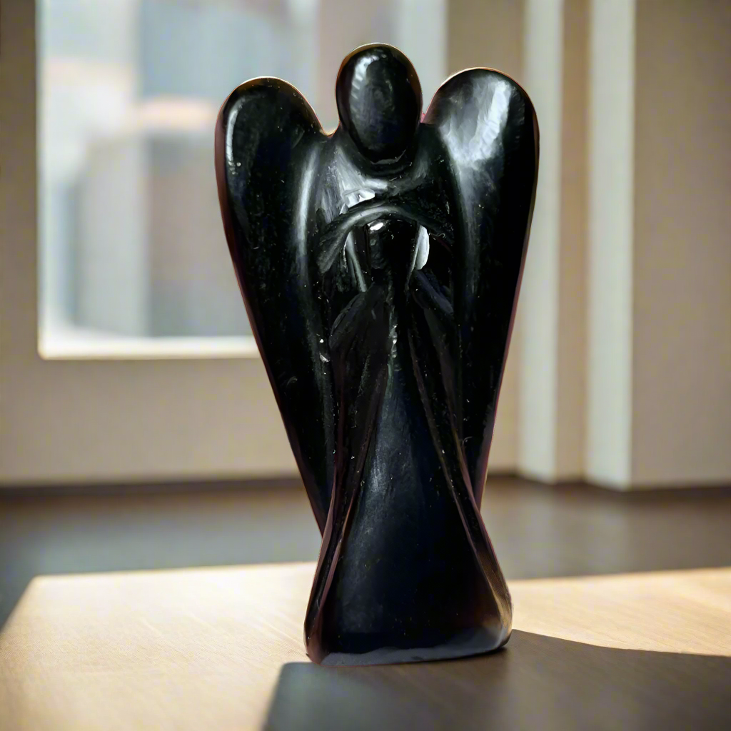 Black Obsidian Angel – 2" Guardian Angel for Protection, Grounding & Energy Shielding