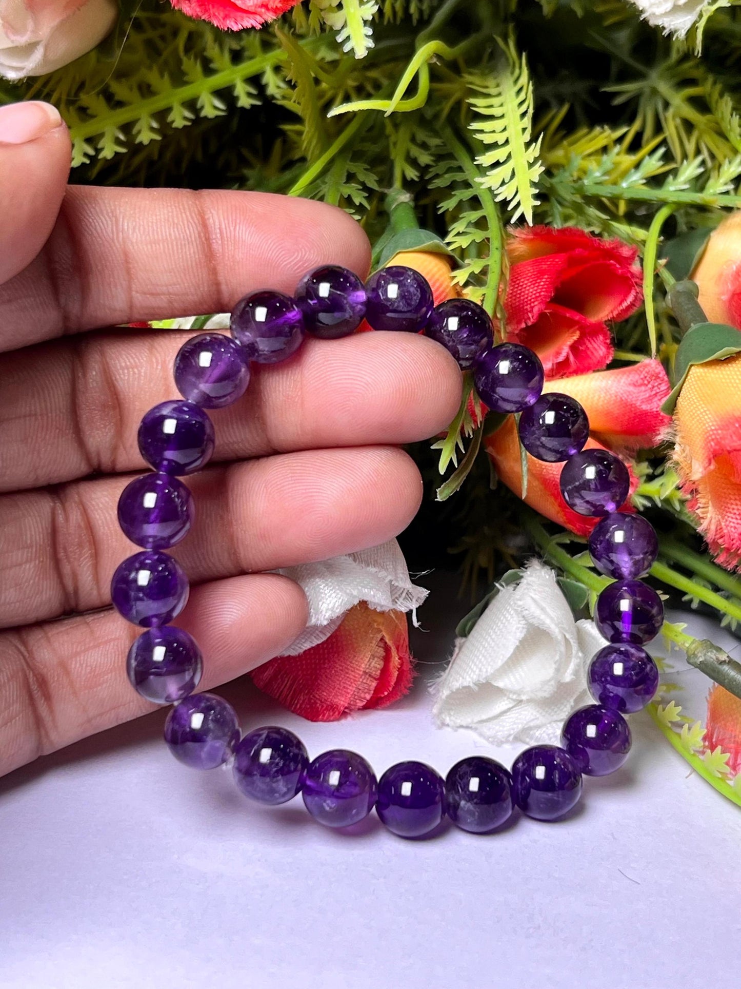 Amethyst Stone Bracelet l Stretchable Bracelet l Unisex Bracelet l 8 MM Bracelet