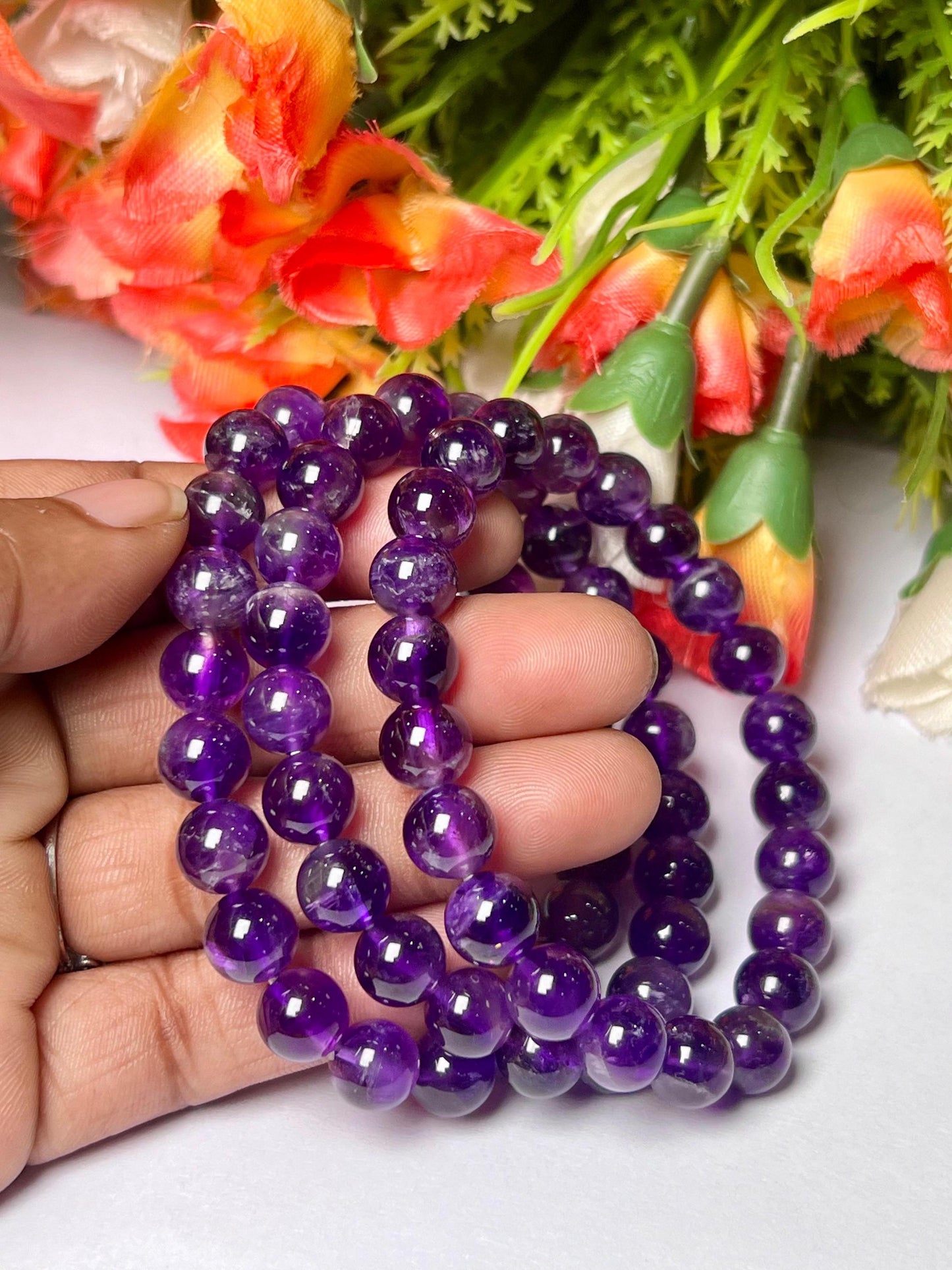 Amethyst Stone Bracelet l Stretchable Bracelet l Unisex Bracelet l 8 MM Bracelet