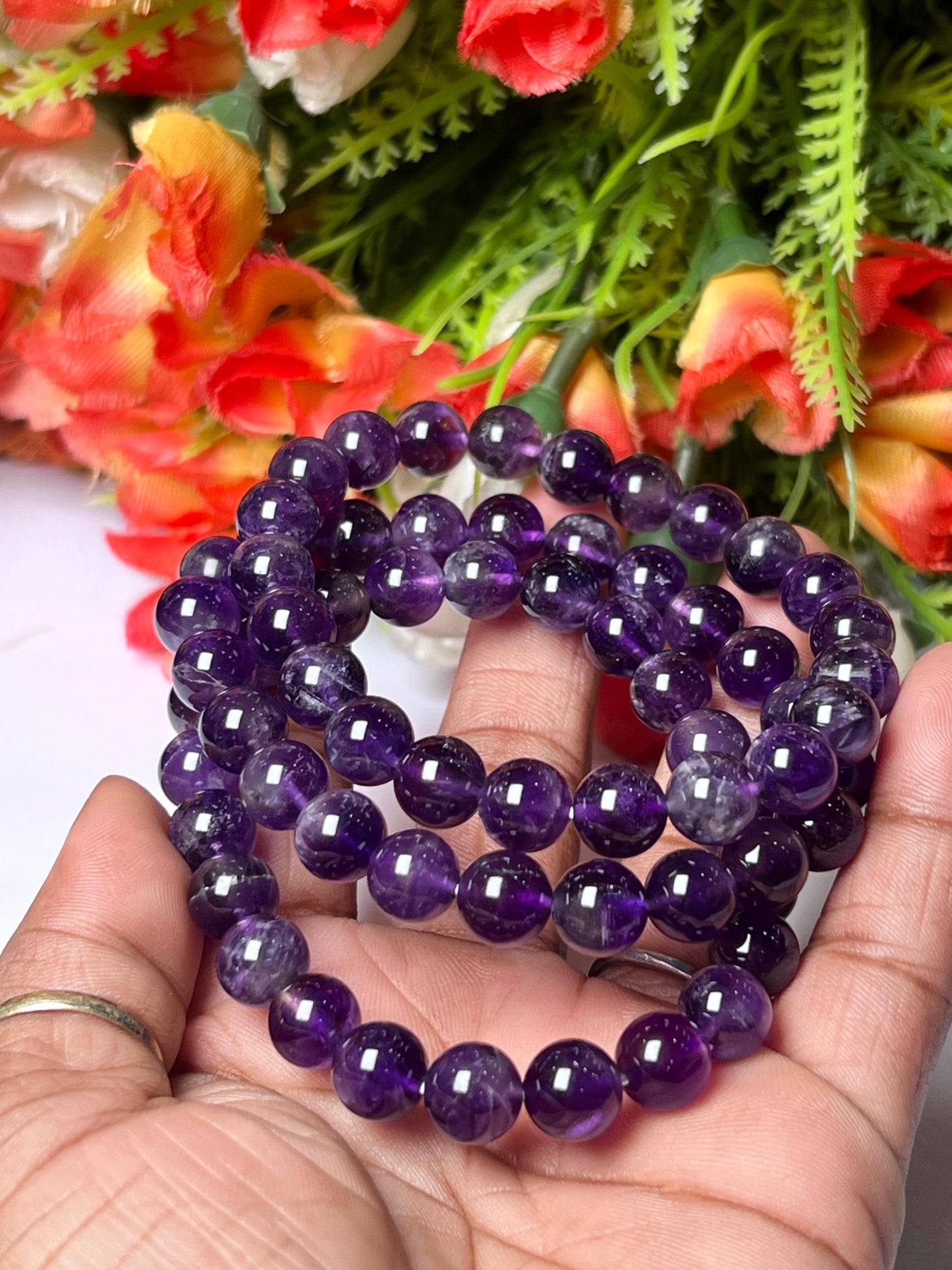 Amethyst Stone Bracelet l Stretchable Bracelet l Unisex Bracelet l 8 MM Bracelet
