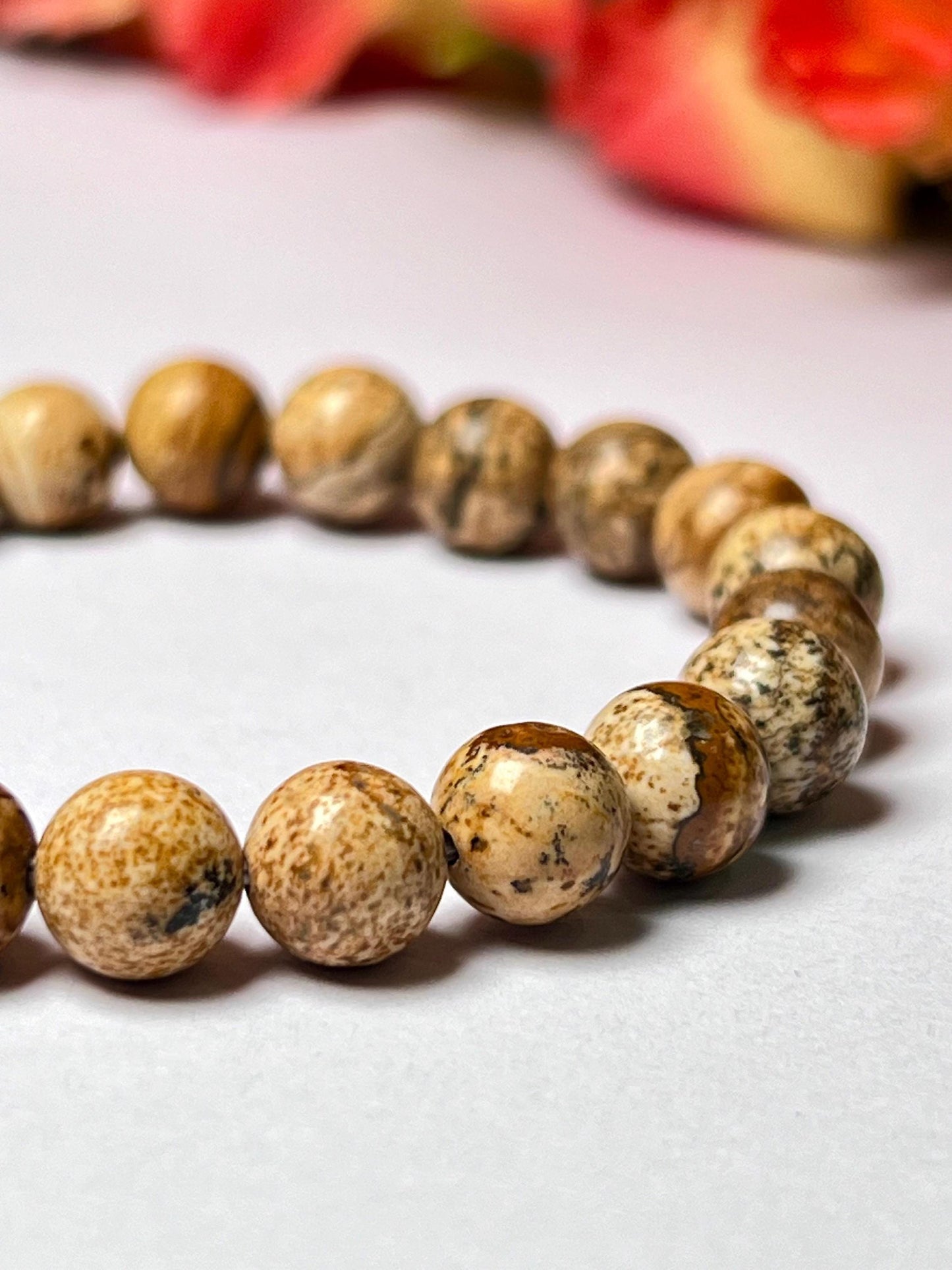 Picture Jasper Stone Bracelet l Stretchable Bracelet l Unisex Bracelet l 8 MM Bracelet