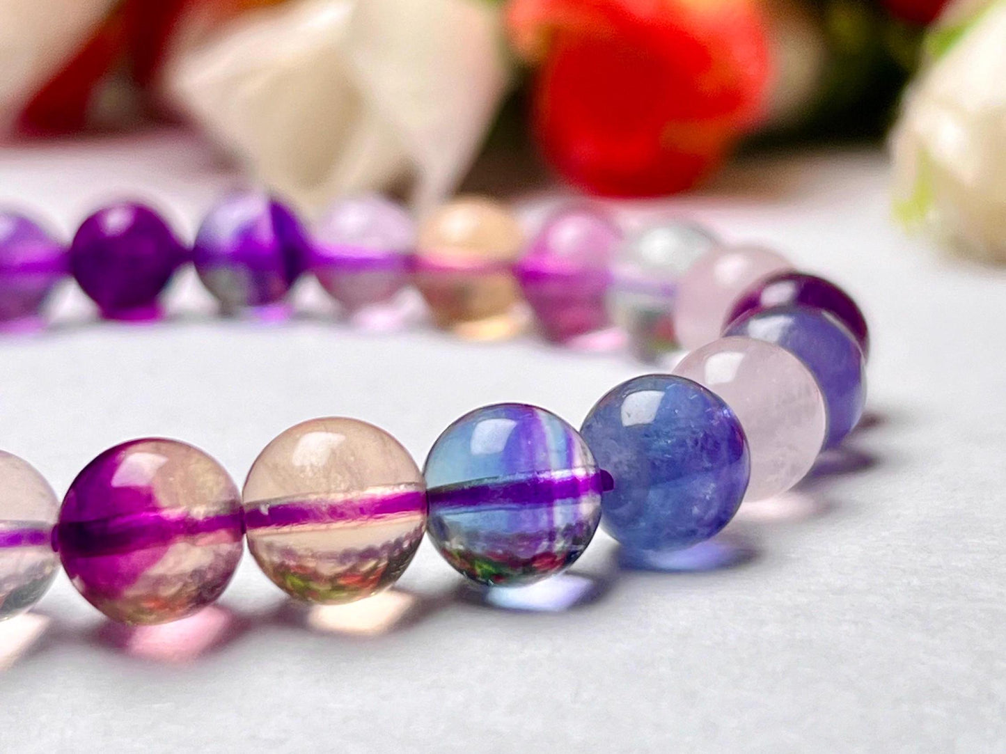 Rainbow Fluorite Stone Bracelet l Stretchable Bracelet l Unisex Bracelet l 8 MM Bracelet