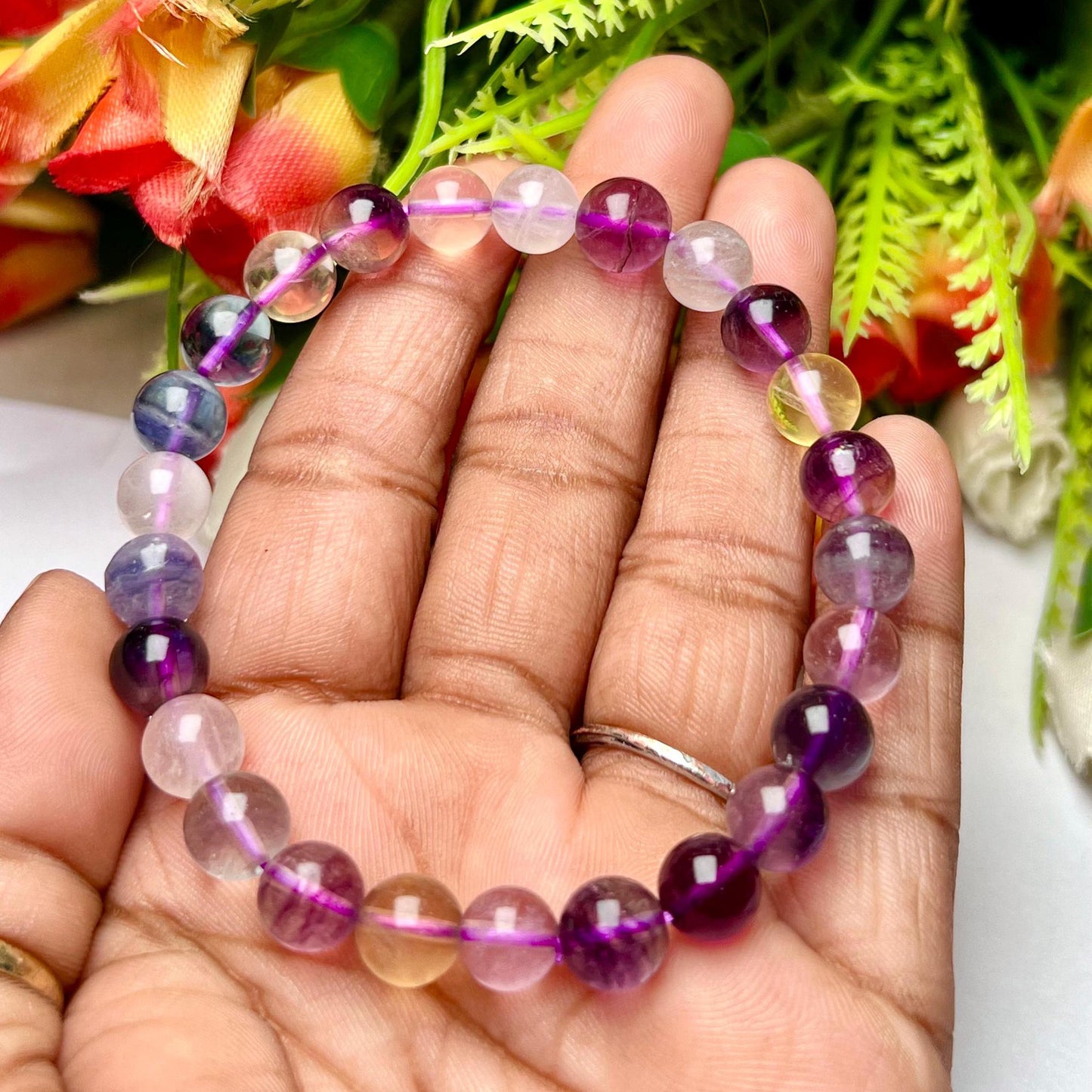 Rainbow Fluorite Stone Bracelet l Stretchable Bracelet l Unisex Bracelet l 8 MM Bracelet