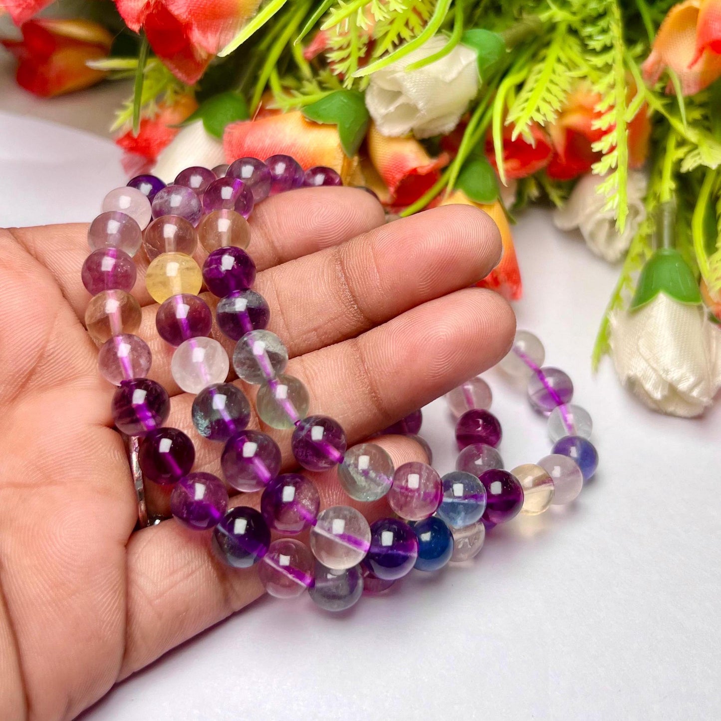 Rainbow Fluorite Stone Bracelet l Stretchable Bracelet l Unisex Bracelet l 8 MM Bracelet