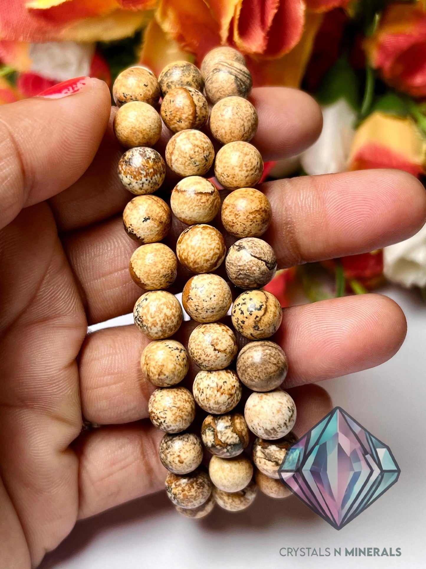 Picture Jasper Stone Bracelet l Stretchable Bracelet l Unisex Bracelet l 8 MM Bracelet
