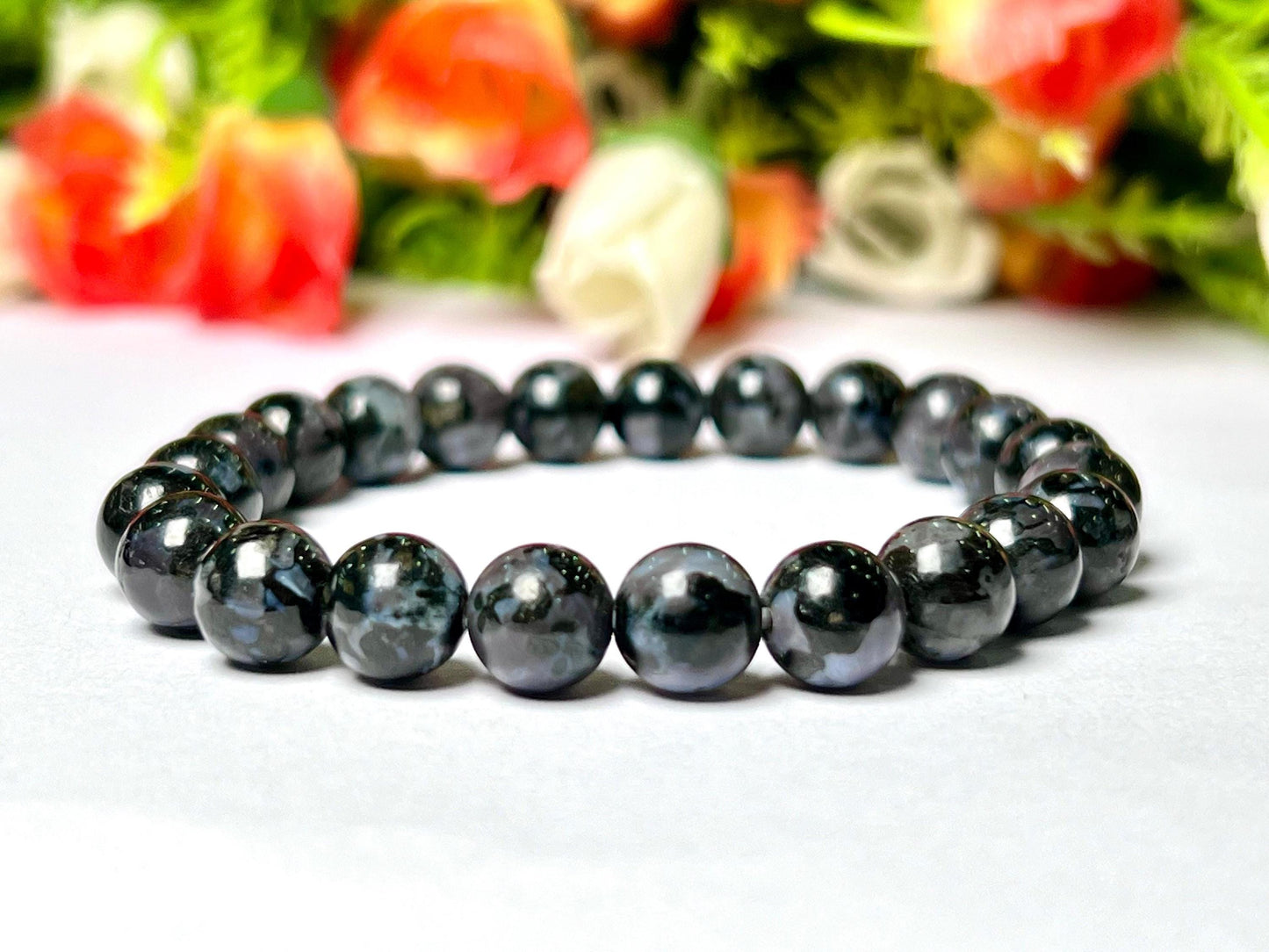 Indigo Gabbro Mystic Merlinite Stone Bracelet l Stretchable Bracelet l Unisex Bracelet l 8 MM Bracelet