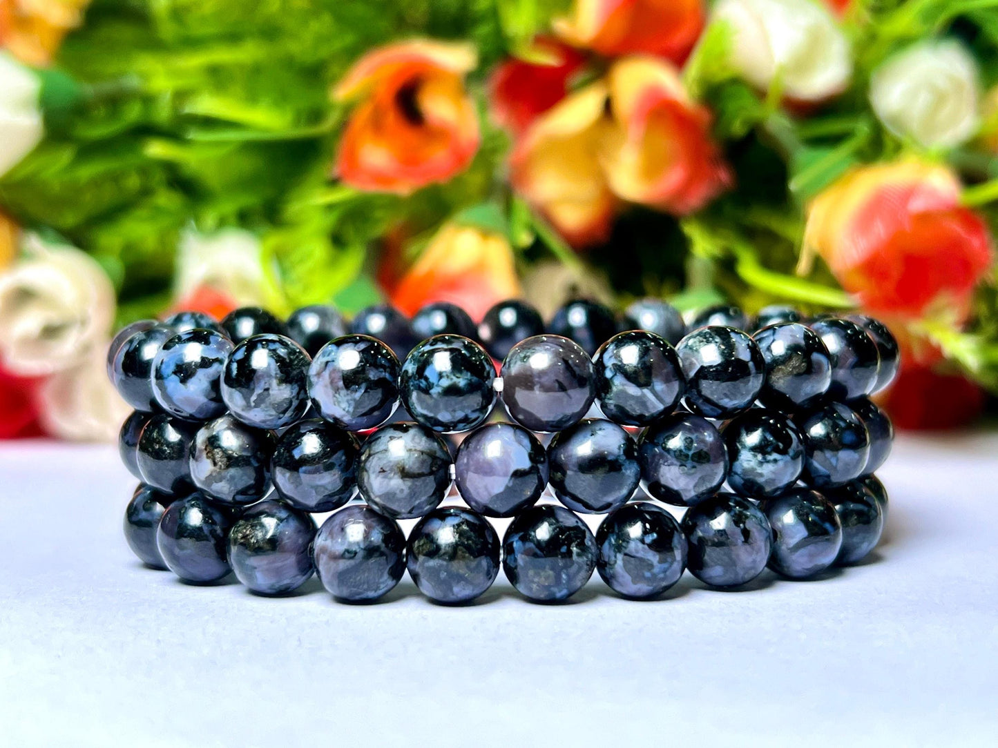 Indigo Gabbro Mystic Merlinite Stone Bracelet l Stretchable Bracelet l Unisex Bracelet l 8 MM Bracelet