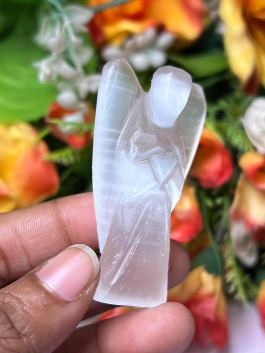 2" Selenite Crystal Stone ANGEL One(1)Piece Free standing guardian Angel crystal Reiki energy blessed hand carved Angelic connection
