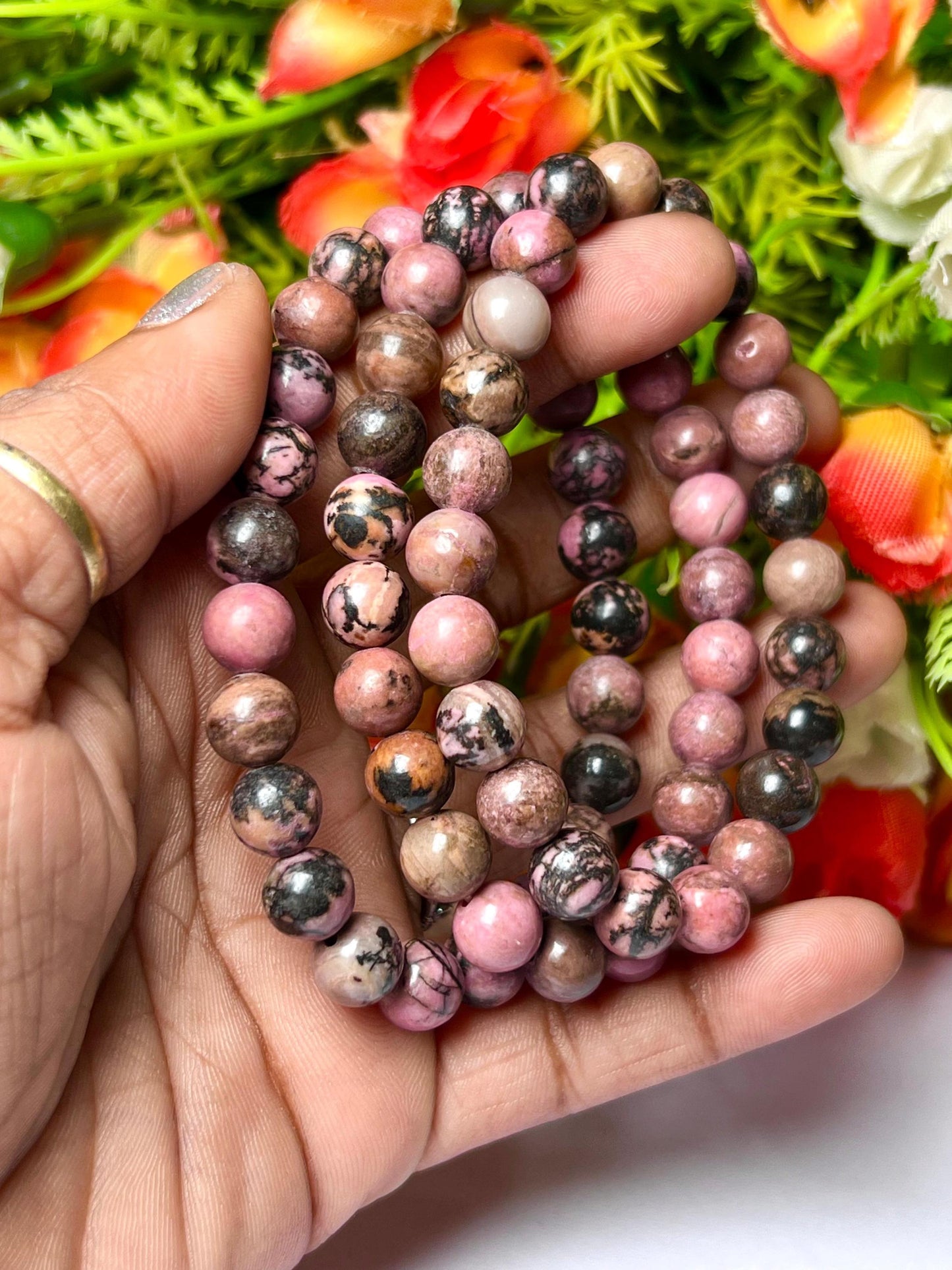 Rhodonite Stone Bracelet l Stretchable Bracelet l Unisex Bracelet l 8 MM Bracelet
