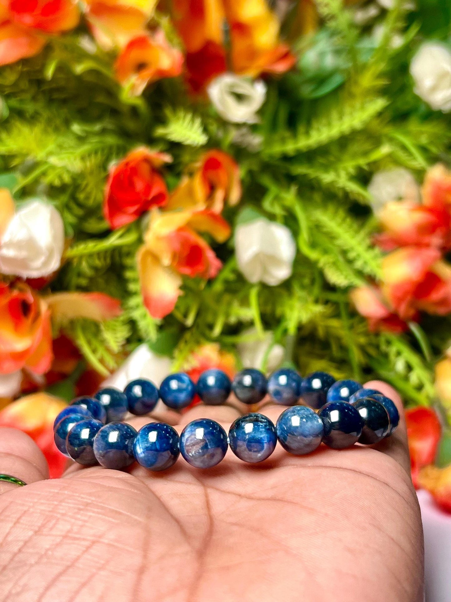 9 MM Blue Kyanite Stone Bracelet l Stretchable Bracelet l Unisex Bracelet