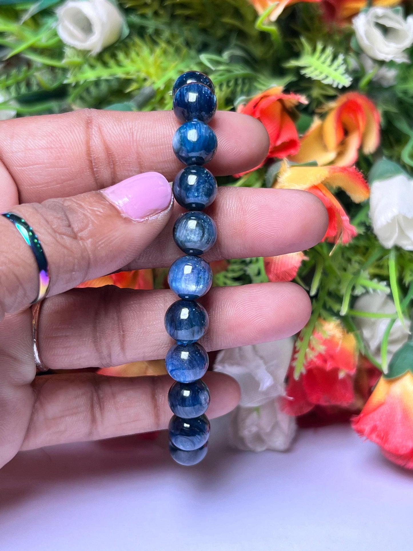9 MM Blue Kyanite Stone Bracelet l Stretchable Bracelet l Unisex Bracelet