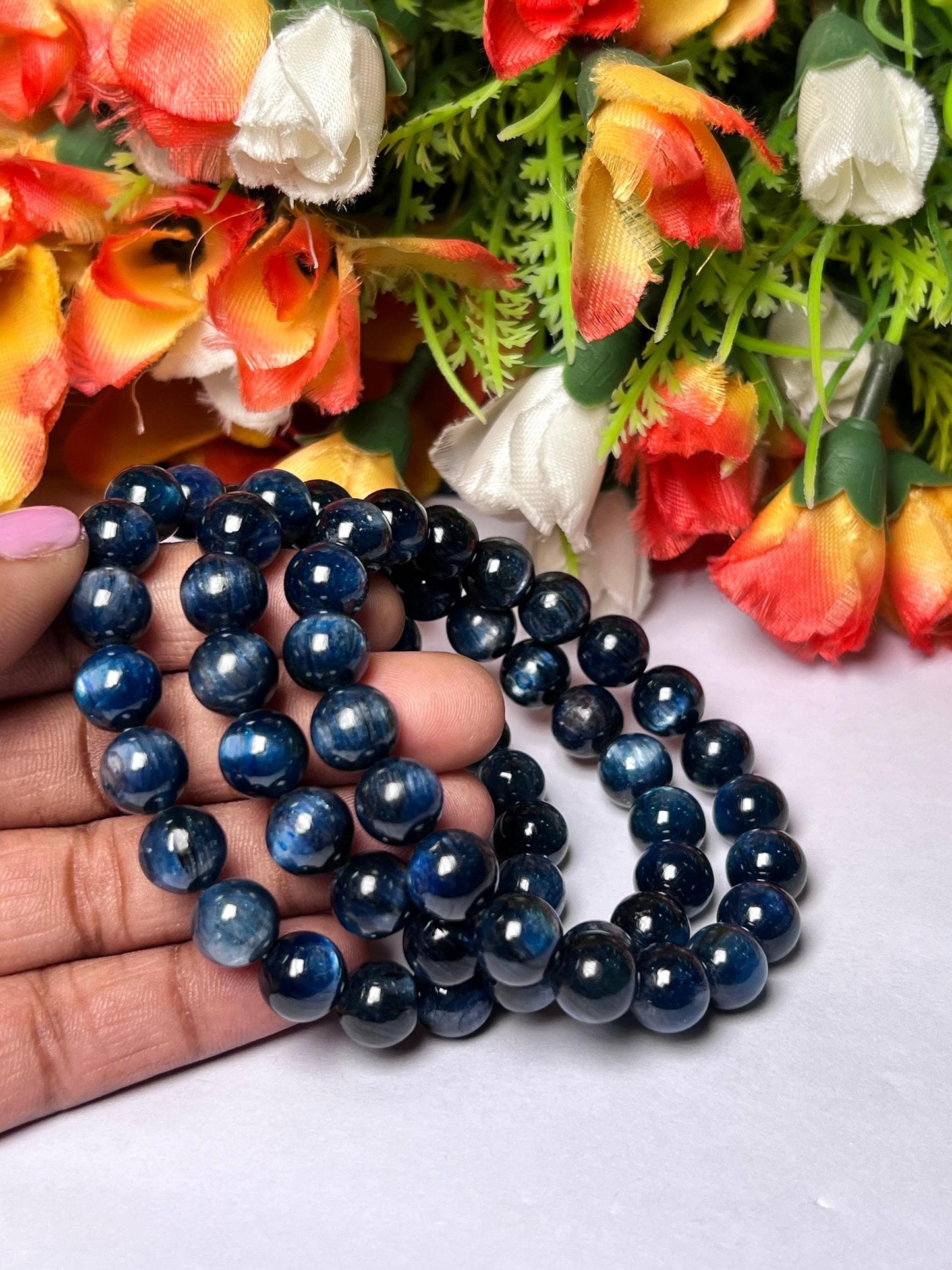 9 MM Blue Kyanite Stone Bracelet l Stretchable Bracelet l Unisex Bracelet