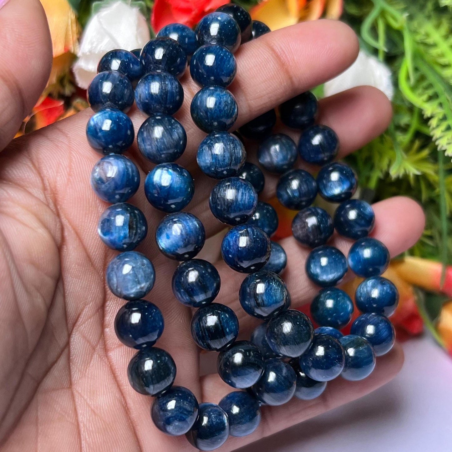 10 MM Blue Kyanite Stone Bracelet l Stretchable Bracelet l Unisex Bracelet