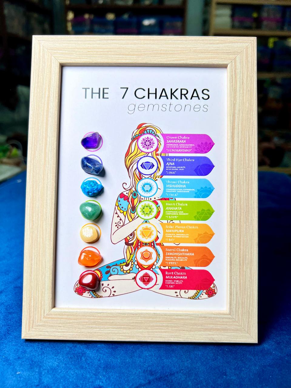 CHAKRA STONES SET Wooden Frame 7 Healing Crystals Kit with Light for Chakra Balancing & Crystal Therapy Meditation Energy Decor Gift For All