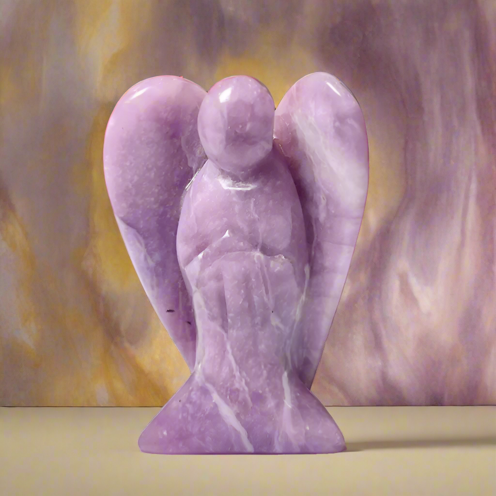 Lepidolite Angel – 2" Guardian Angel for Peace, Emotional Balance & Stress Relief