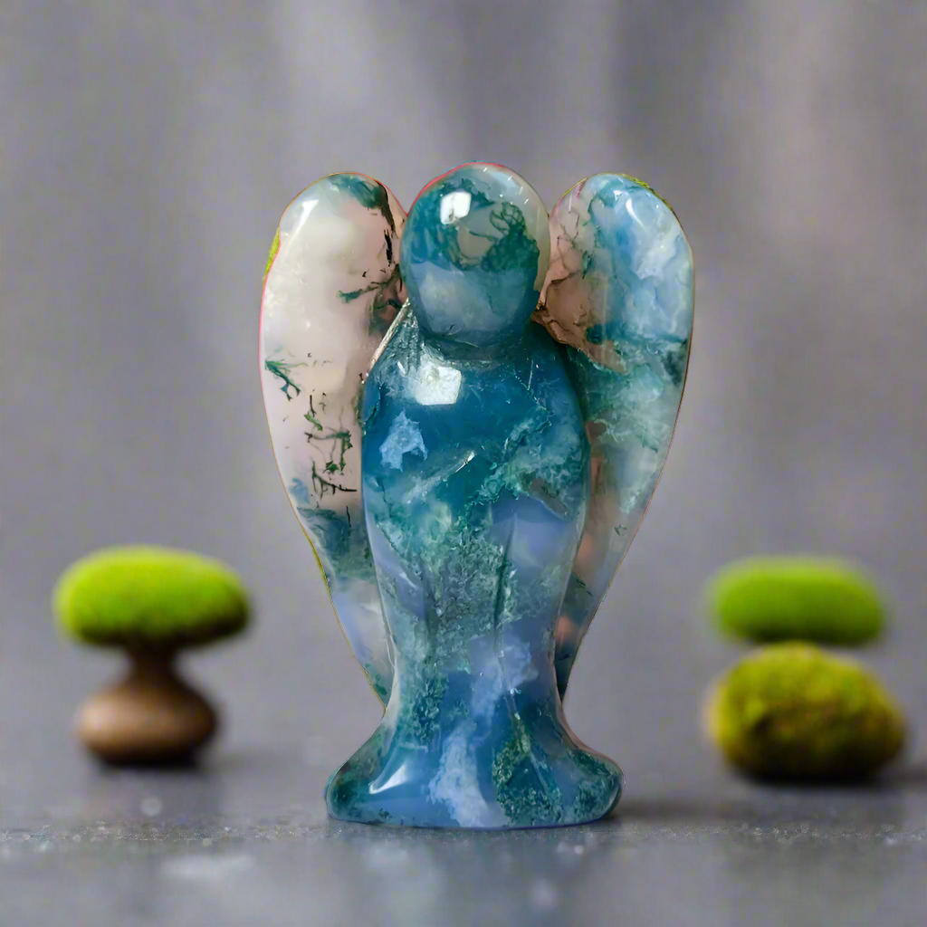 Moss Agate Angel – 2" Guardian Angel for Growth, Abundance & Emotional Balance