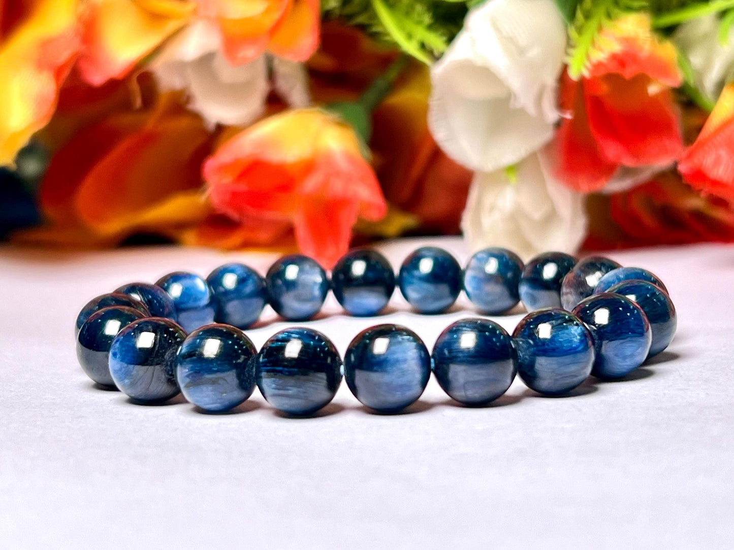 9 MM Blue Kyanite Stone Bracelet l Stretchable Bracelet l Unisex Bracelet