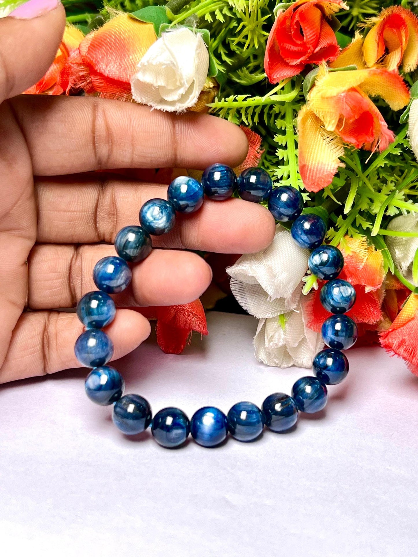 9 MM Blue Kyanite Stone Bracelet l Stretchable Bracelet l Unisex Bracelet