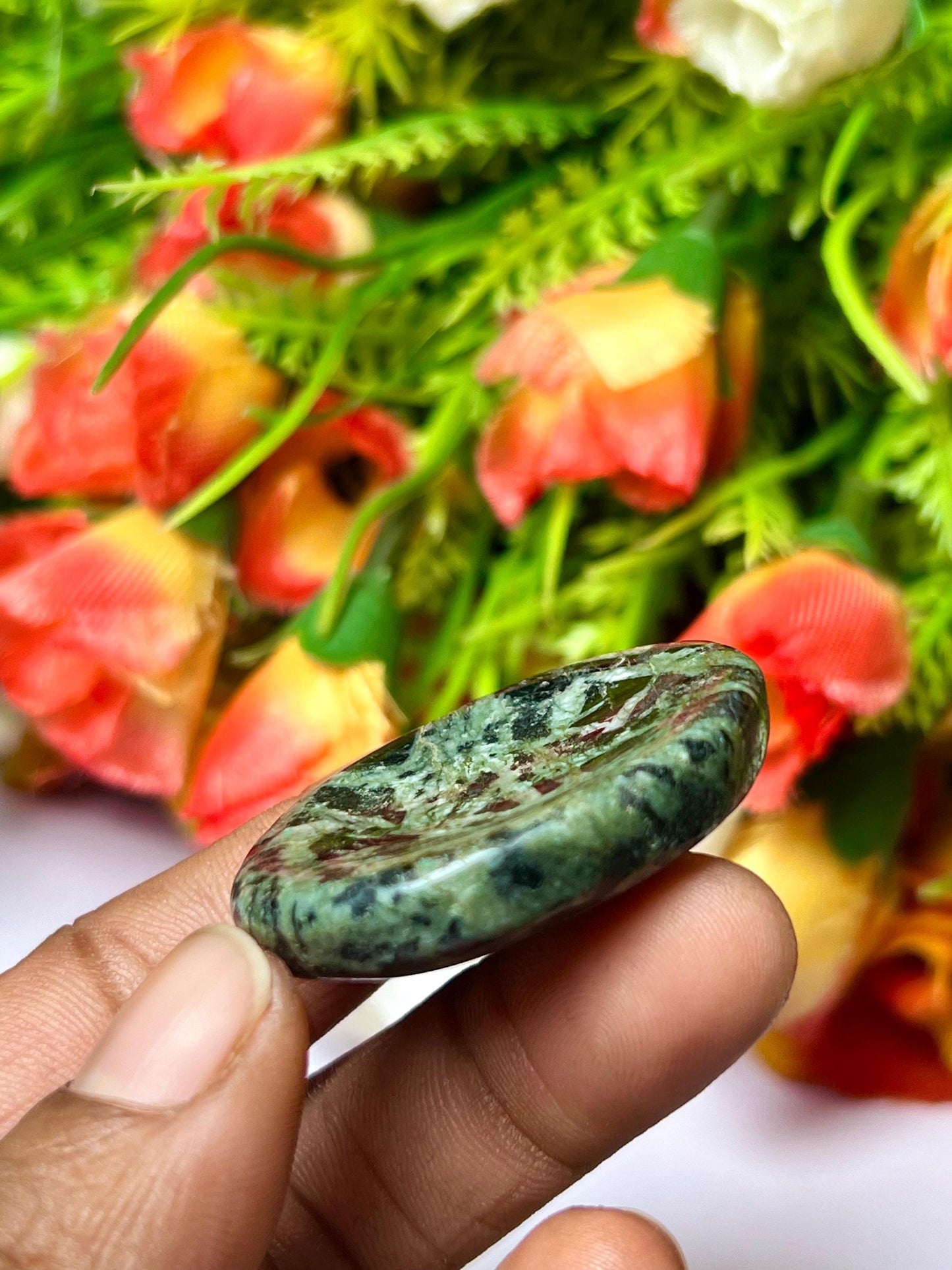 Chrysanthemum stone Worry Stone – Pocket Stone – Thumb Stone One (1) Piece