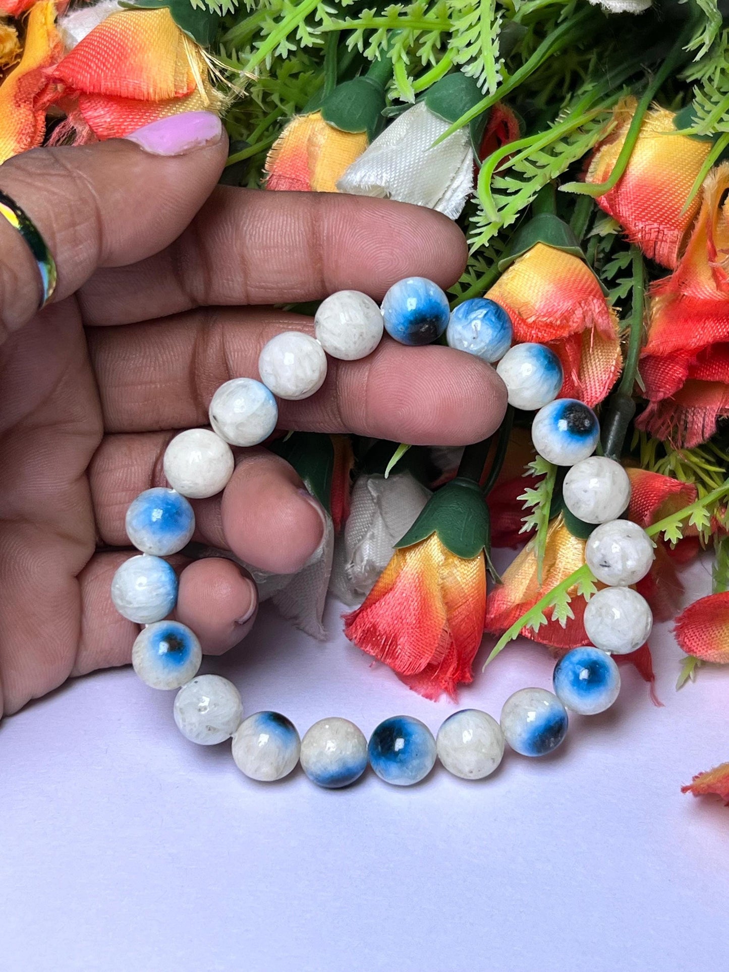 Blue Ice Nakaurite Ice Glacierite Stone Bracelet l Stretchable Bracelet l Unisex Bracelet l 8 MM Bracelet