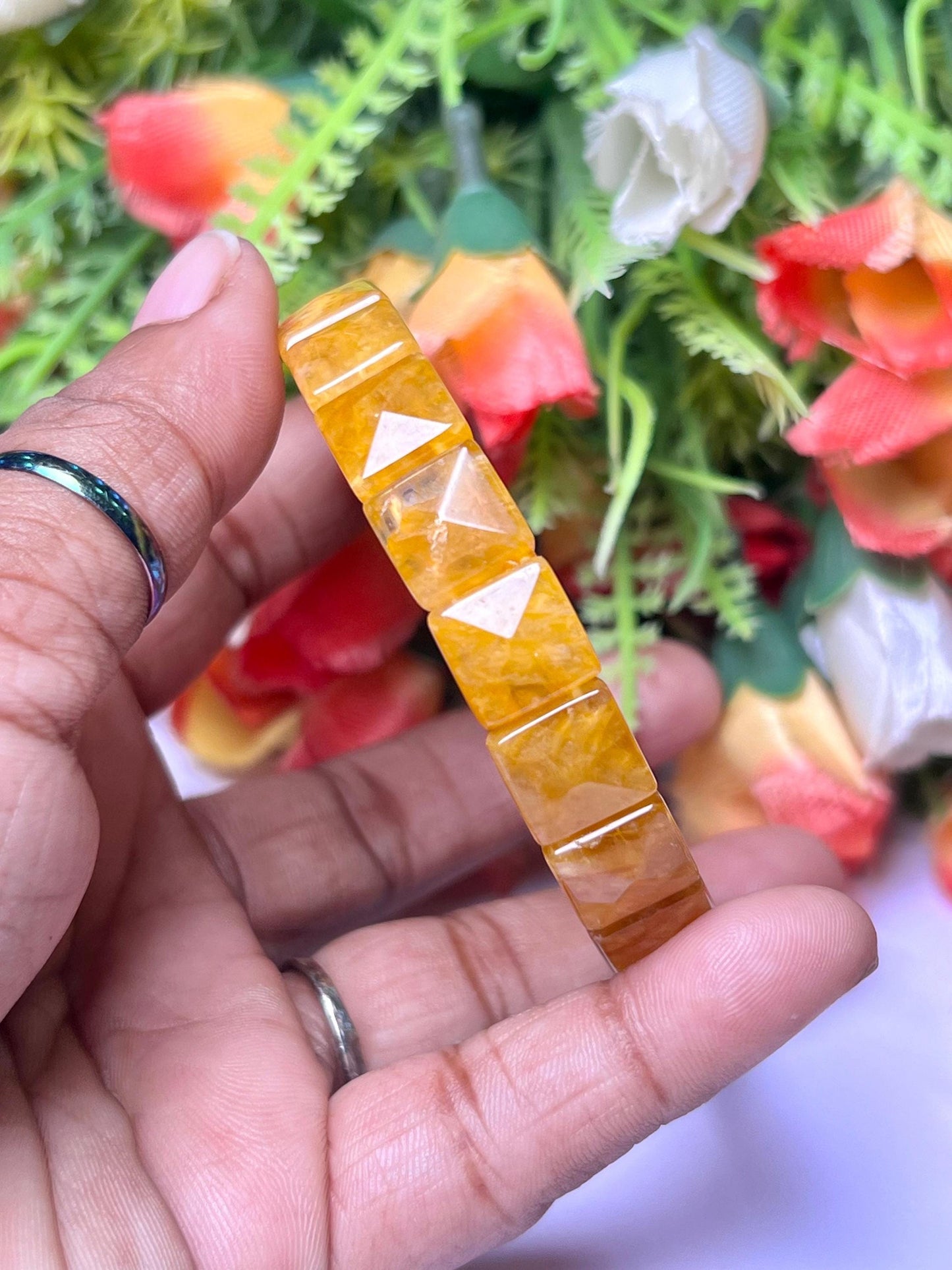 Golden Healer Stone Pyramid Shape 10 MM Bracelet