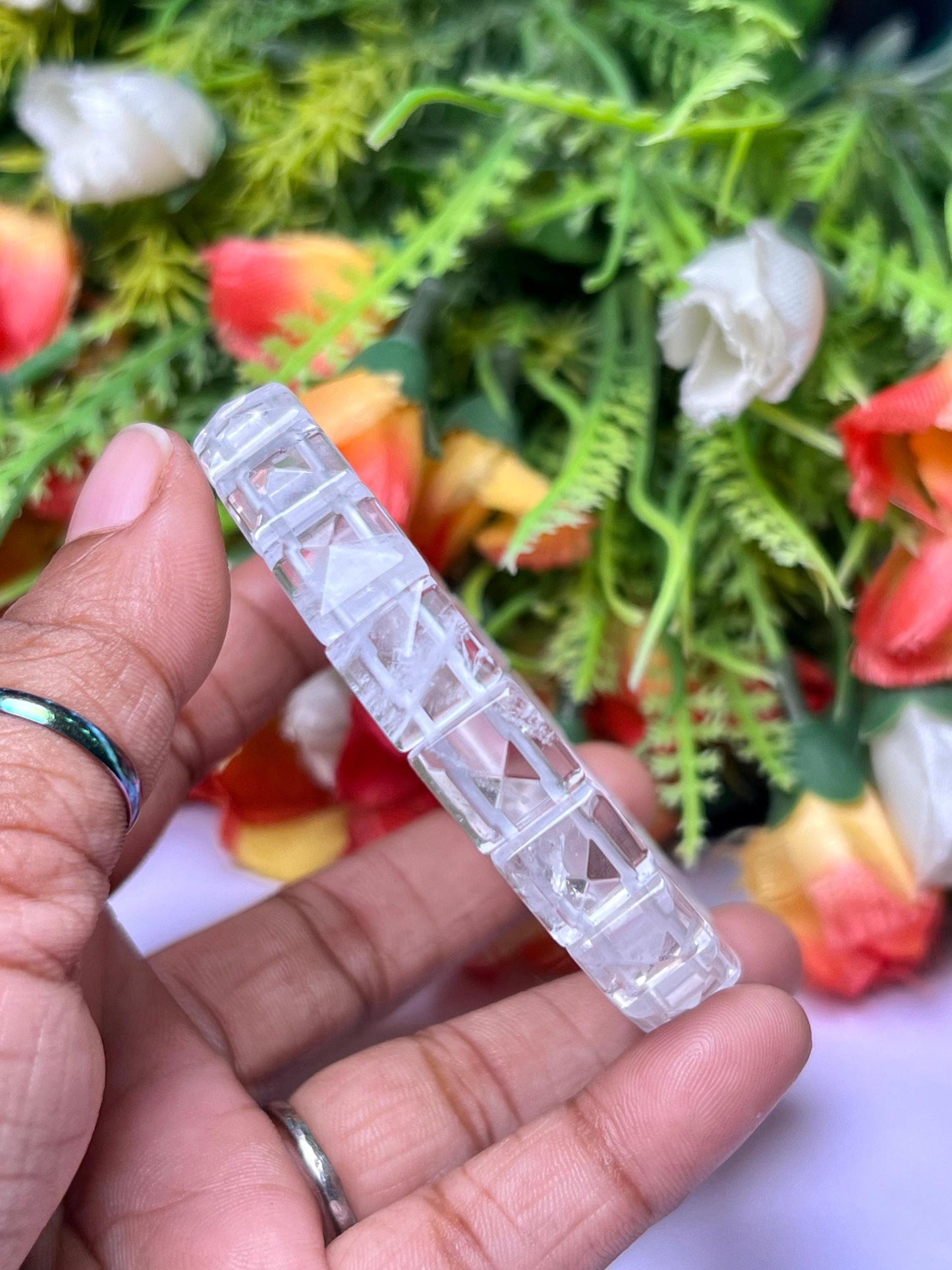 Tibetan Crystal Quartz Stone Pyramid Shape 10 MM Bracelet
