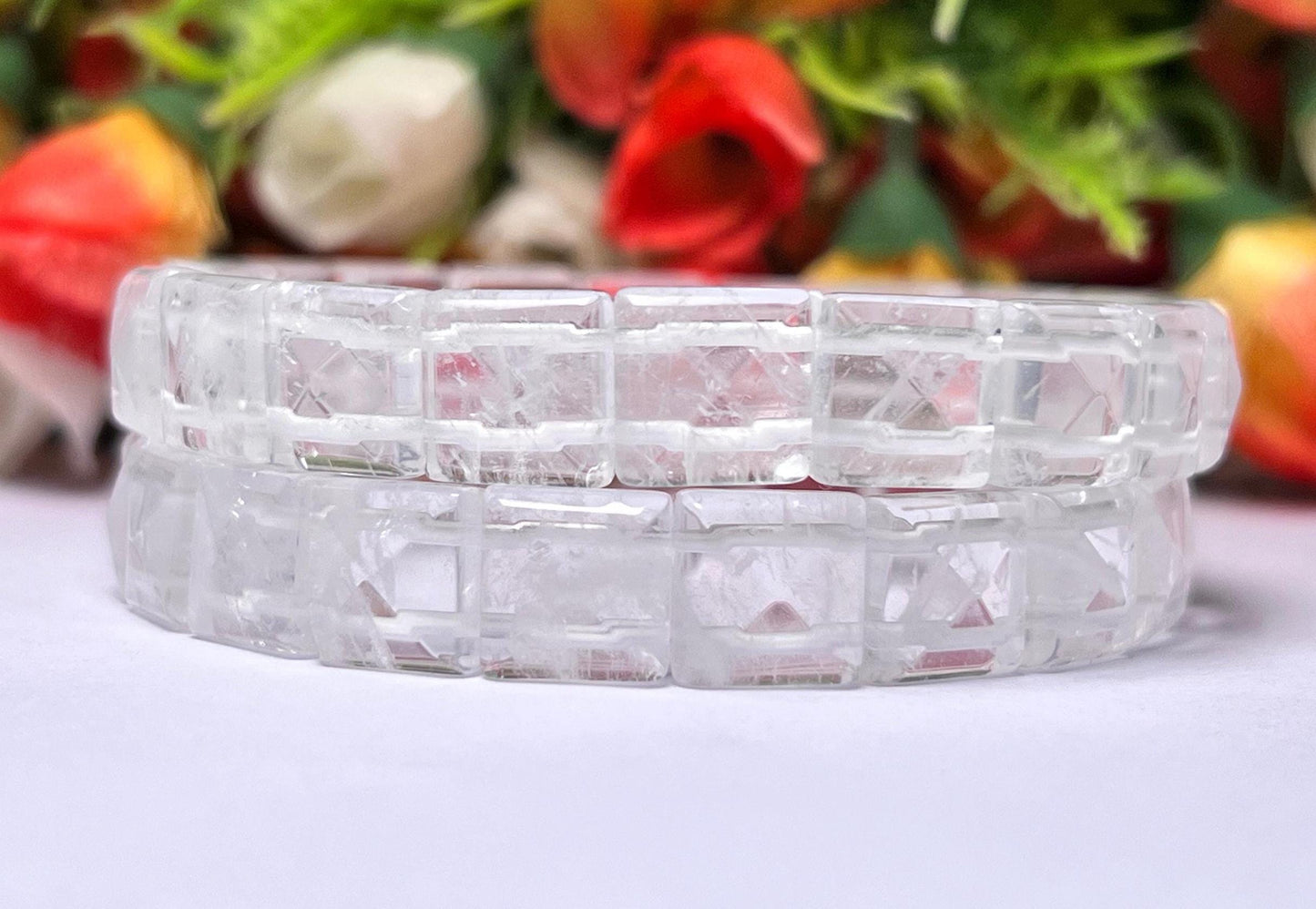 Tibetan Crystal Quartz Stone Pyramid Shape 10 MM Bracelet