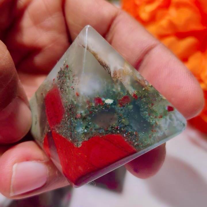 35MM African Blood Stone Gemstone Pyramid, Premium Quality 'A' Grade, Healing Crystals, Crystal Grids, Reiki