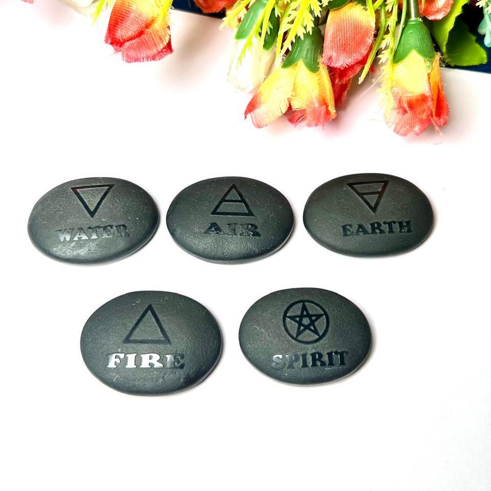 Five Elements Black Tourmaline Stone Set Earth, Air, Fire, Water & Spirit, Spells