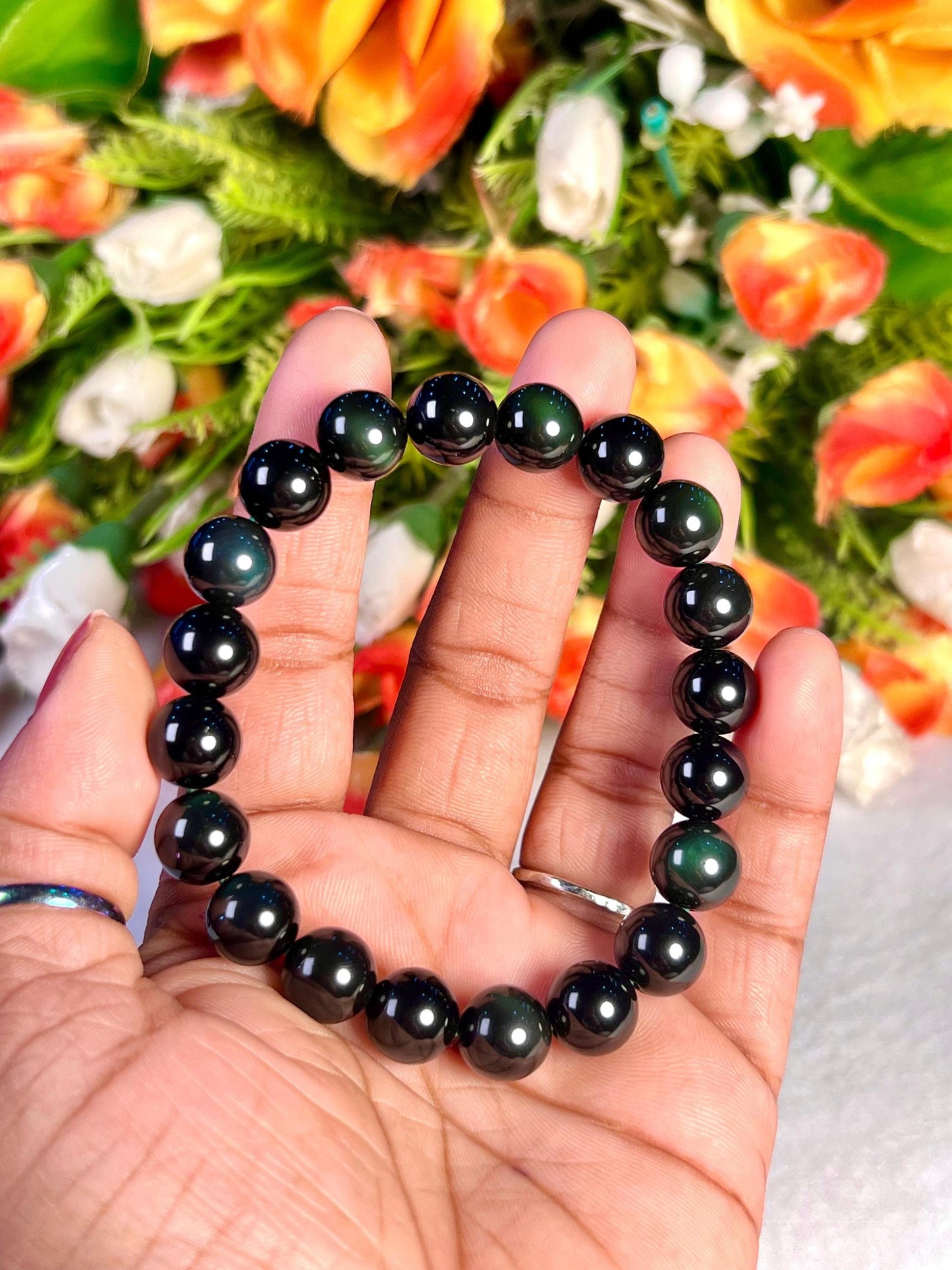 Green Obsidian Stone Bracelet l Stretchable Bracelet l Unisex Bracelet l 8 MM Bracelet