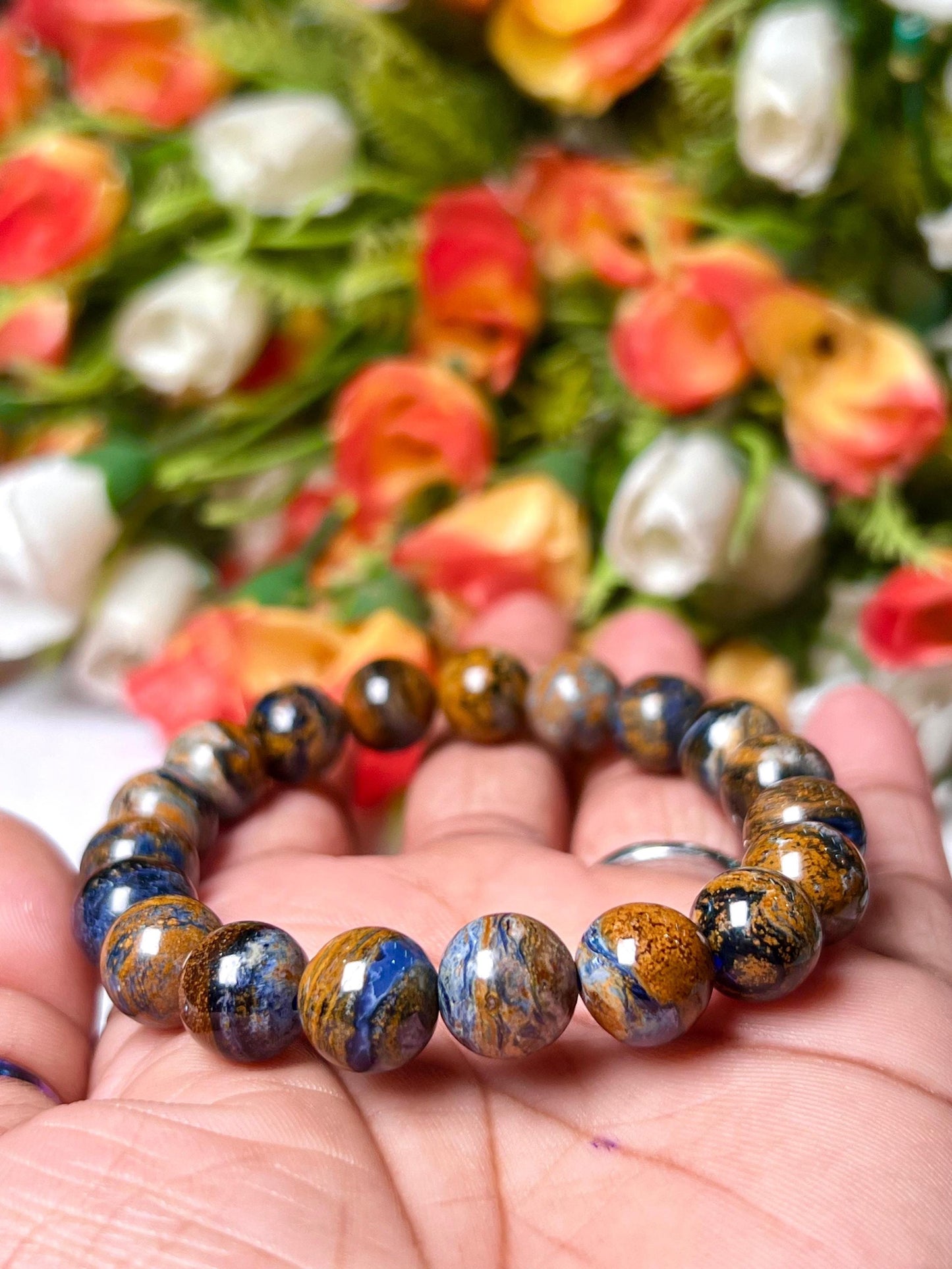 12 MM Blue Rainbow Pietersite Stone Bracelet l Stretchable Bracelet l Unisex Bracelet