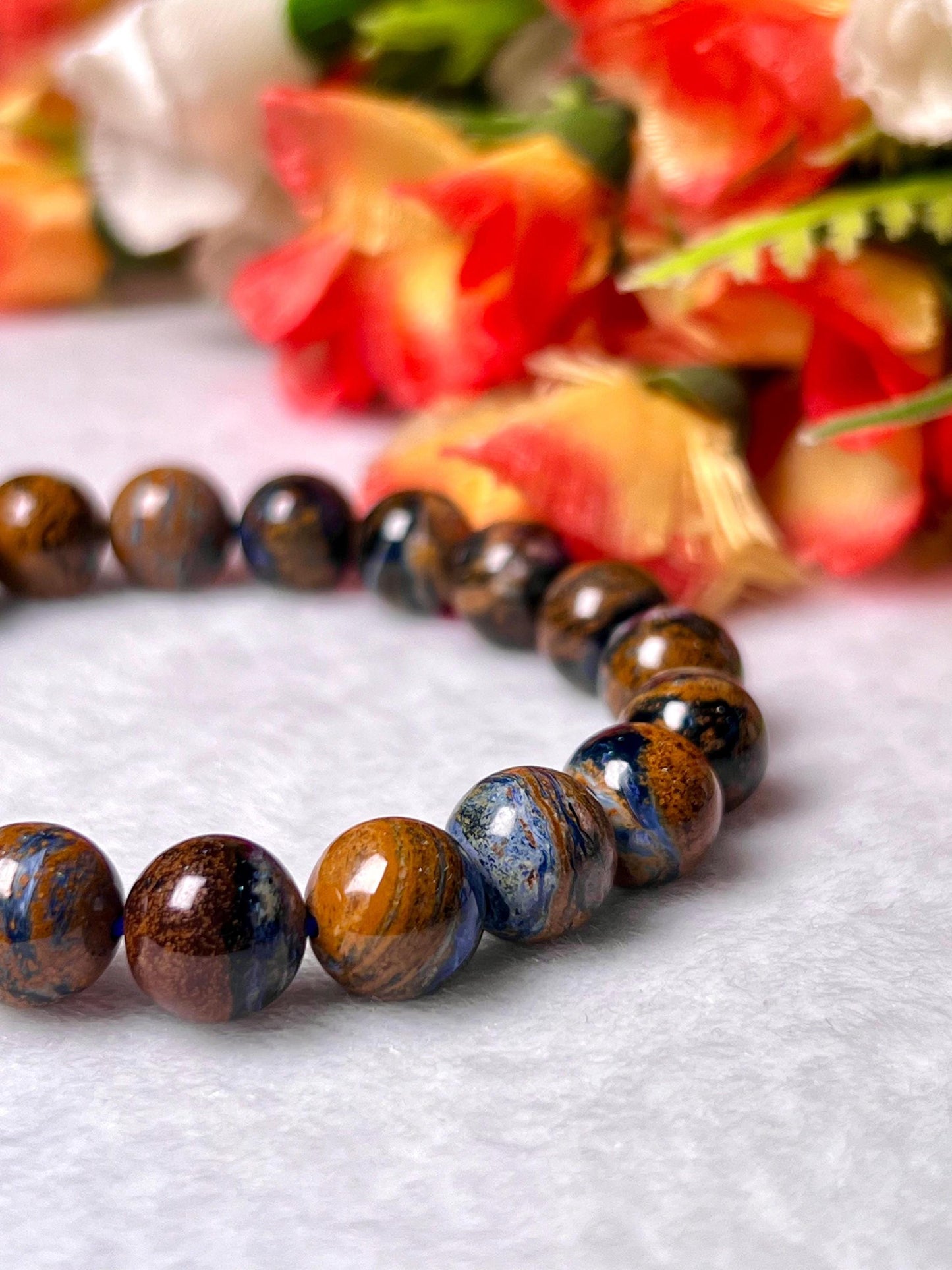 7.5 MM Blue Rainbow Pietersite Stone Bracelet l Stretchable Bracelet l Unisex Bracelet