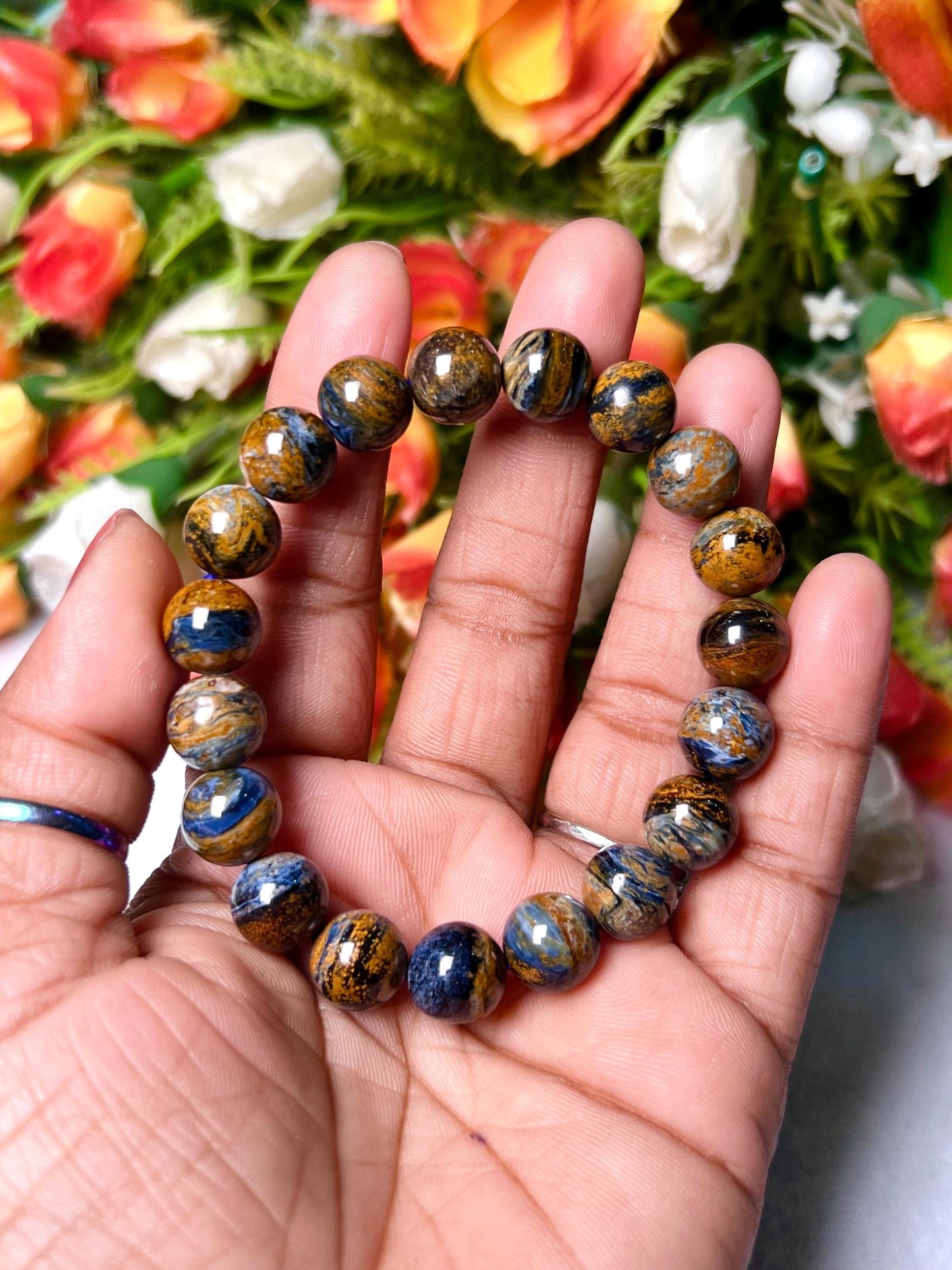 7.5 MM Blue Rainbow Pietersite Stone Bracelet l Stretchable Bracelet l Unisex Bracelet