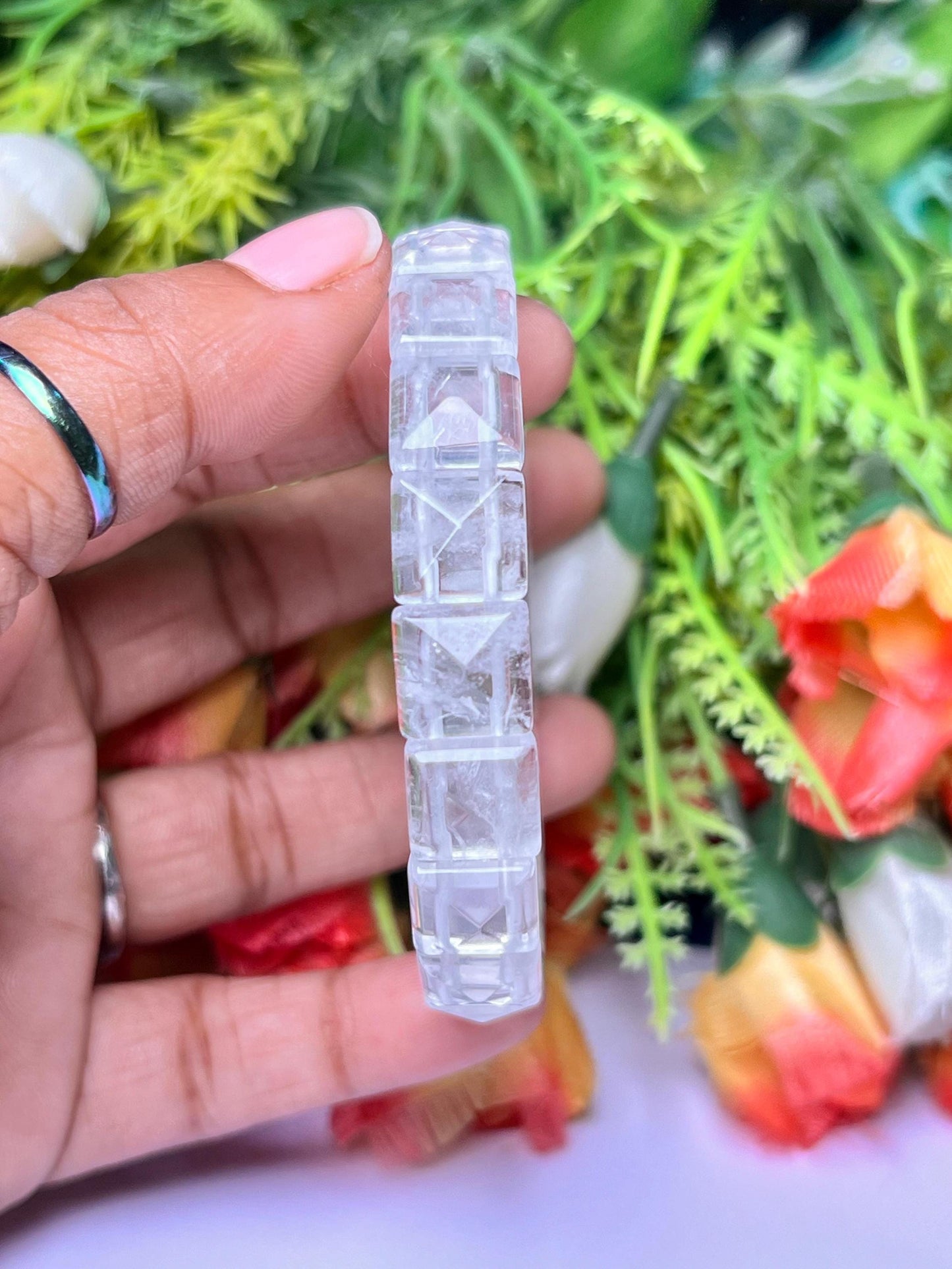 Tibetan Crystal Quartz Stone Pyramid Shape 10 MM Bracelet