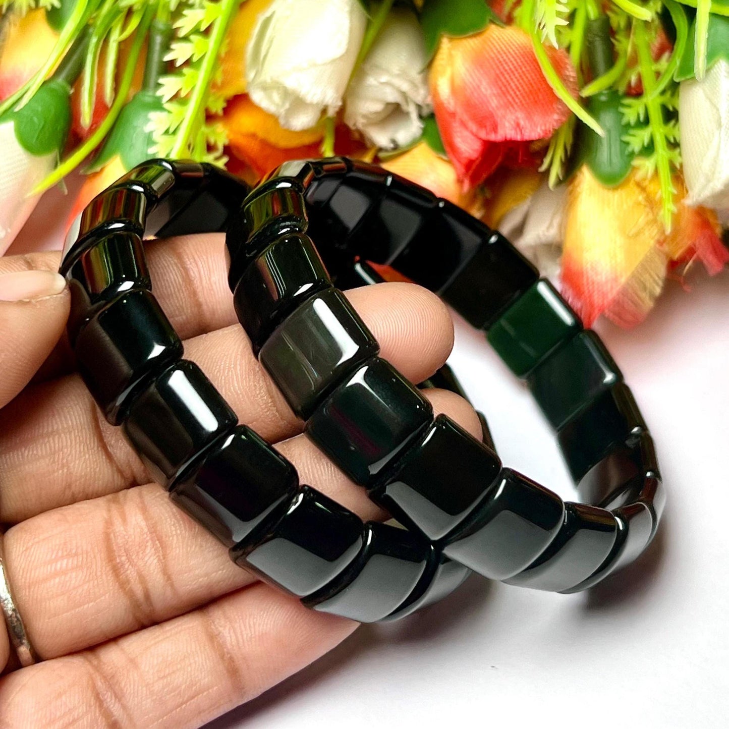 14 MM Rainbow Obsidian Stone Bracelet l Stretchable Bracelet