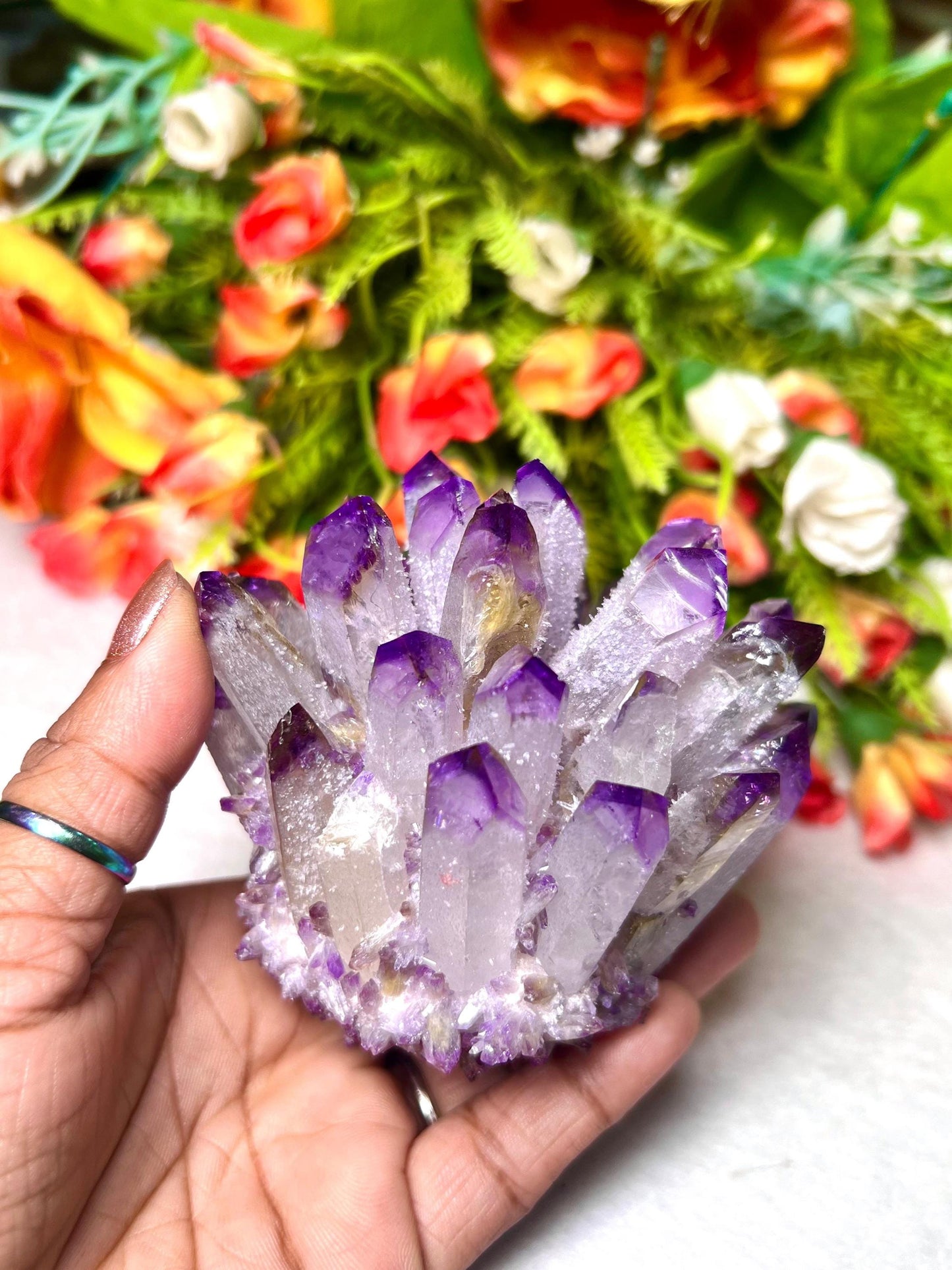 400g+ Purple Quartz Cluster, Energy Crystal Quartz Point VUG,Home Office Decor, Reiki Healing, Crystal gift 1PC