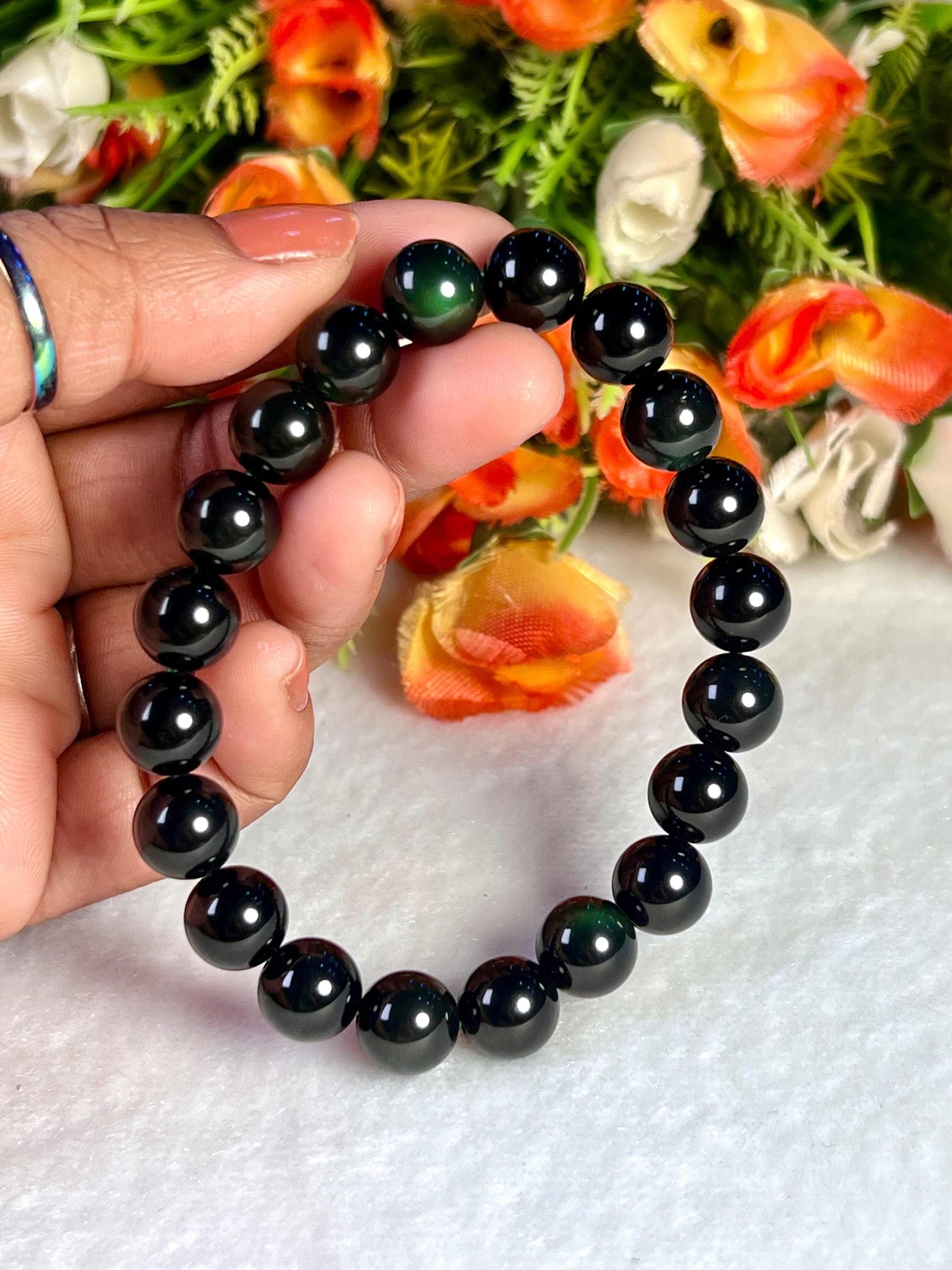 Green Obsidian Stone Bracelet l Stretchable Bracelet l Unisex Bracelet l 8 MM Bracelet