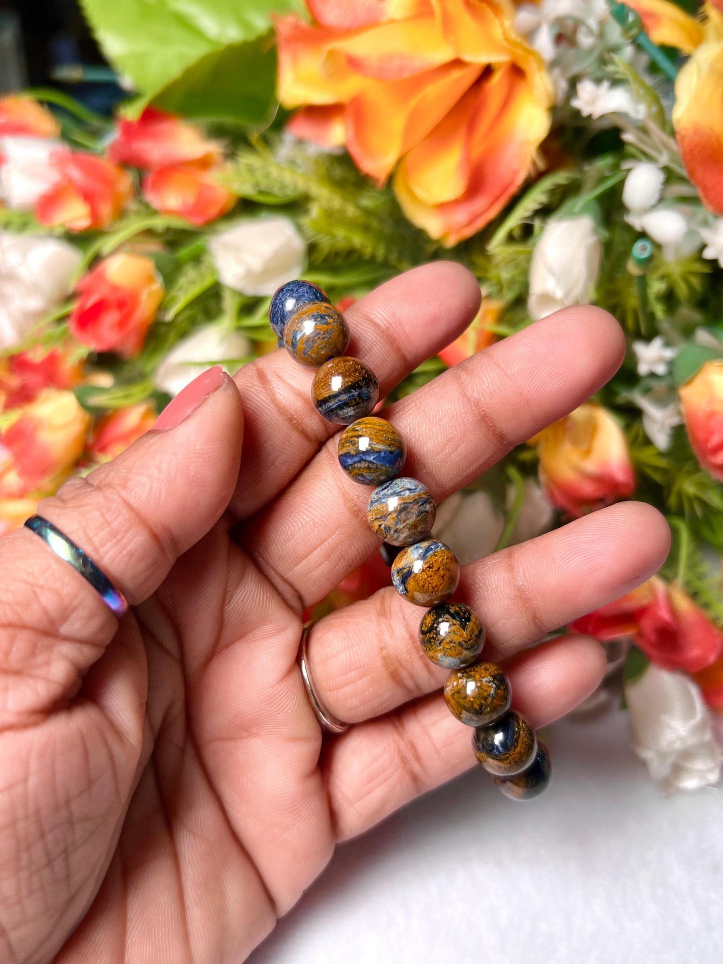 Blue Rainbow Pietersite Stone Bracelet l Stretchable Bracelet l Unisex Bracelet l 8 MM Bracelet