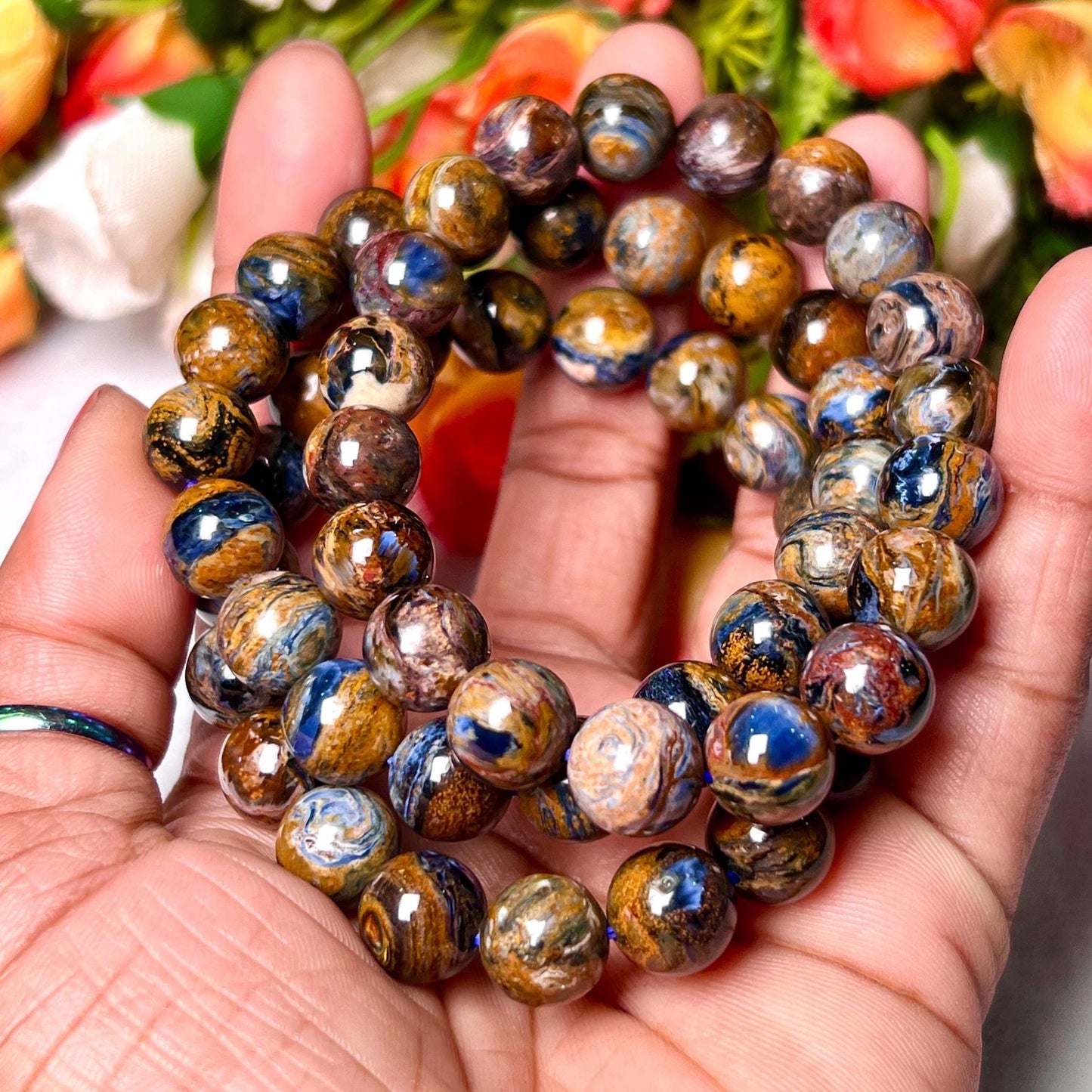 12 MM Blue Rainbow Pietersite Stone Bracelet l Stretchable Bracelet l Unisex Bracelet